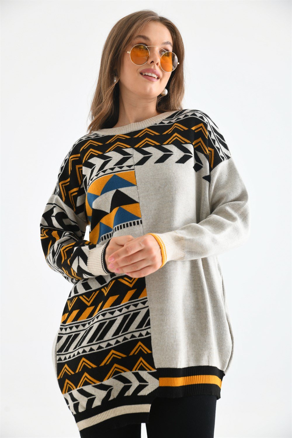 FTZ Women Kadın Etnik Desen Bluz TAŞ