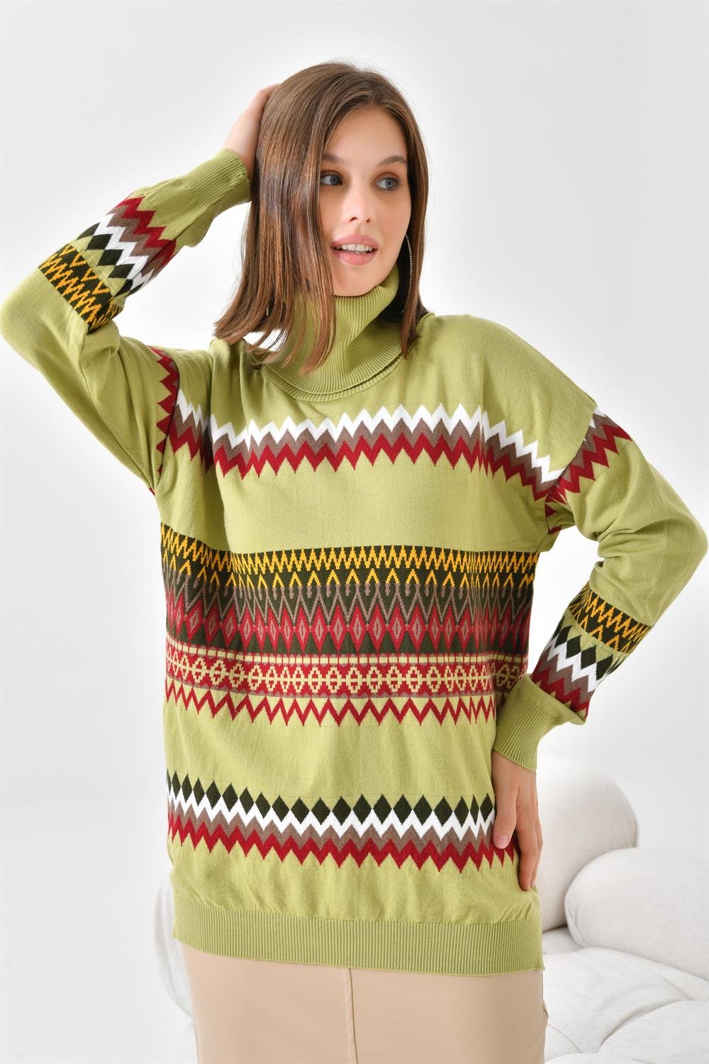 Ftz Women Kadın Etnik Desenli Bluz Su Yeşili