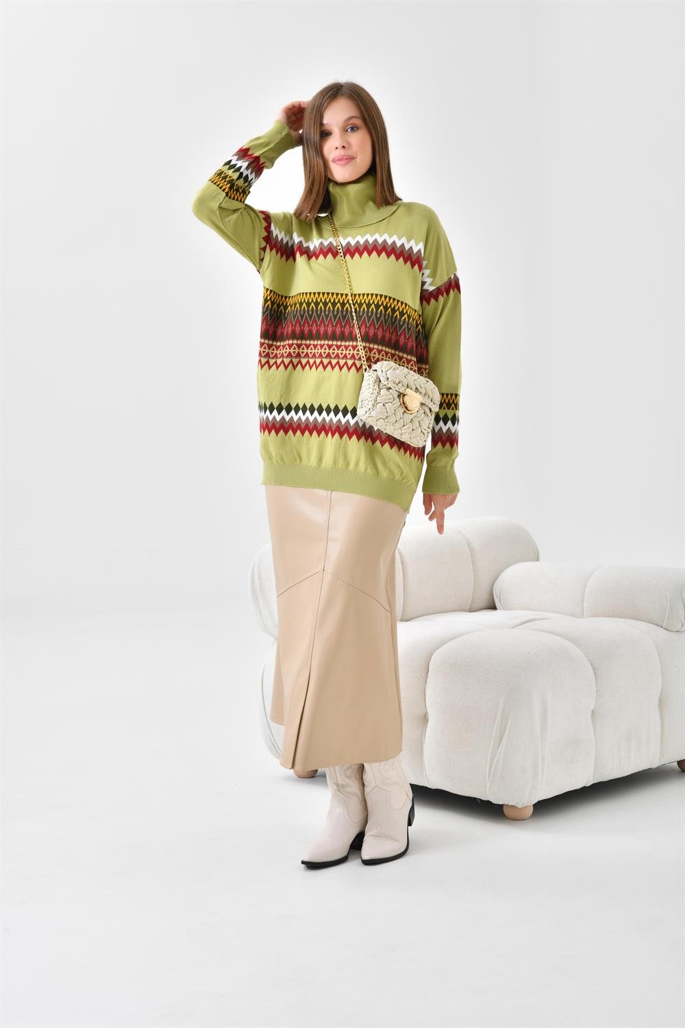 Ftz Women Kadın Etnik Desenli Bluz Su Yeşili