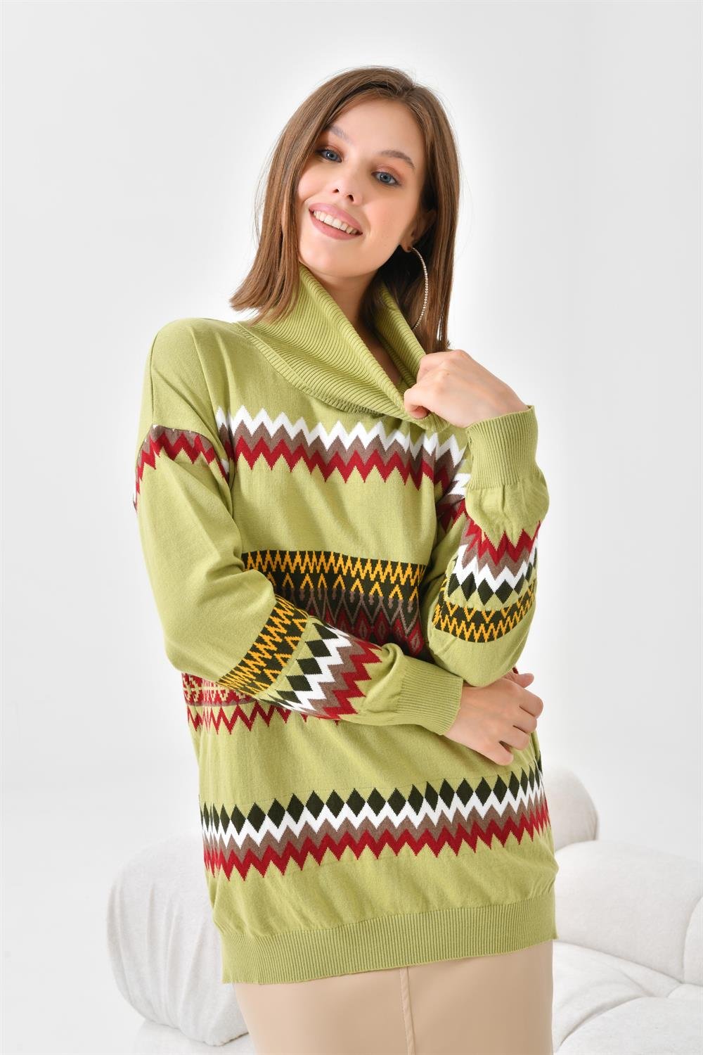 Ftz Women Kadın Etnik Desenli Bluz Su Yeşili