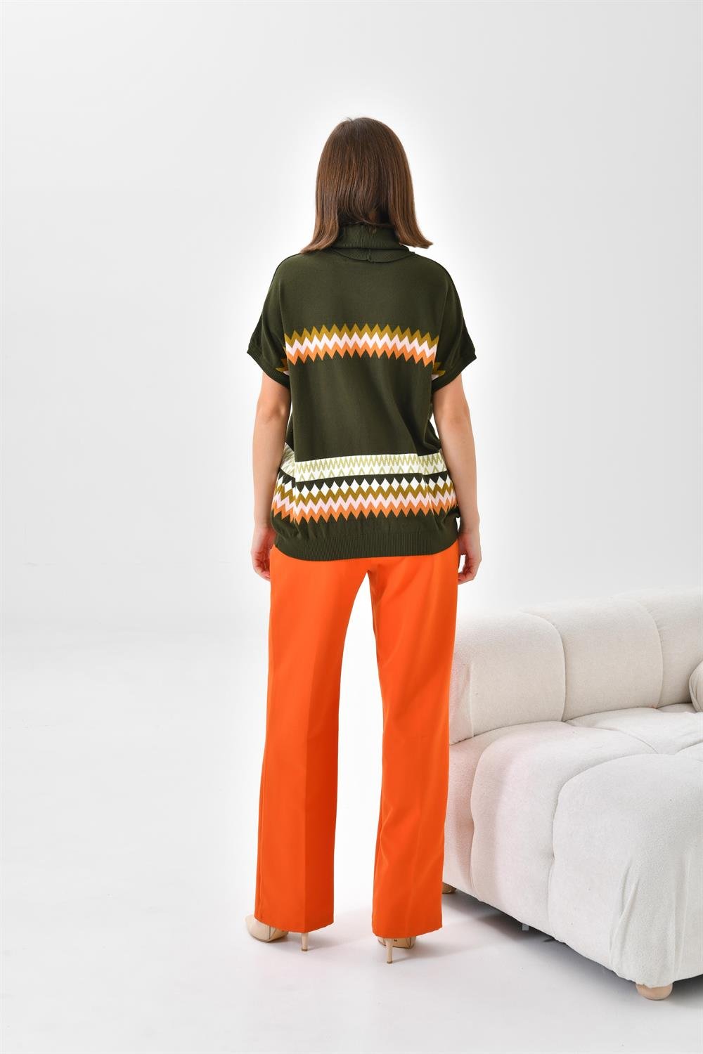 Ftz Women Kadın Etnik Desenli Süveter Haki