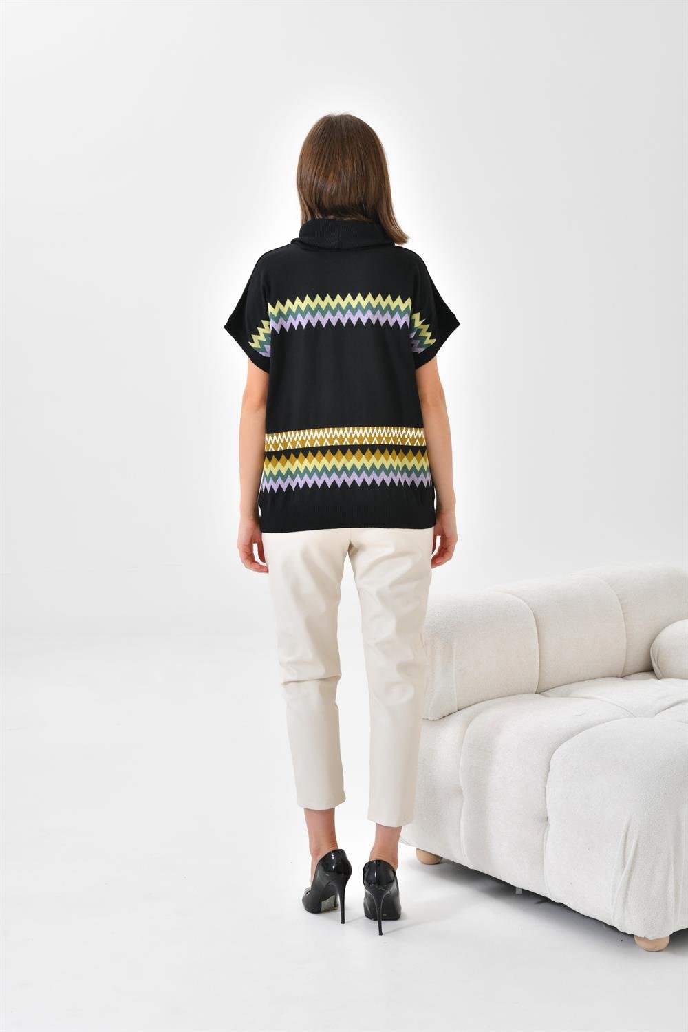 Ftz Women Kadın Etnik Desenli Süveter Siyah