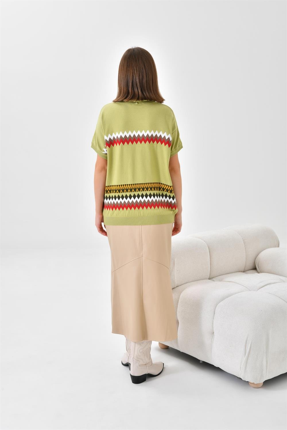 Ftz Women Kadın Etnik Desenli Süveter Su Yeşili