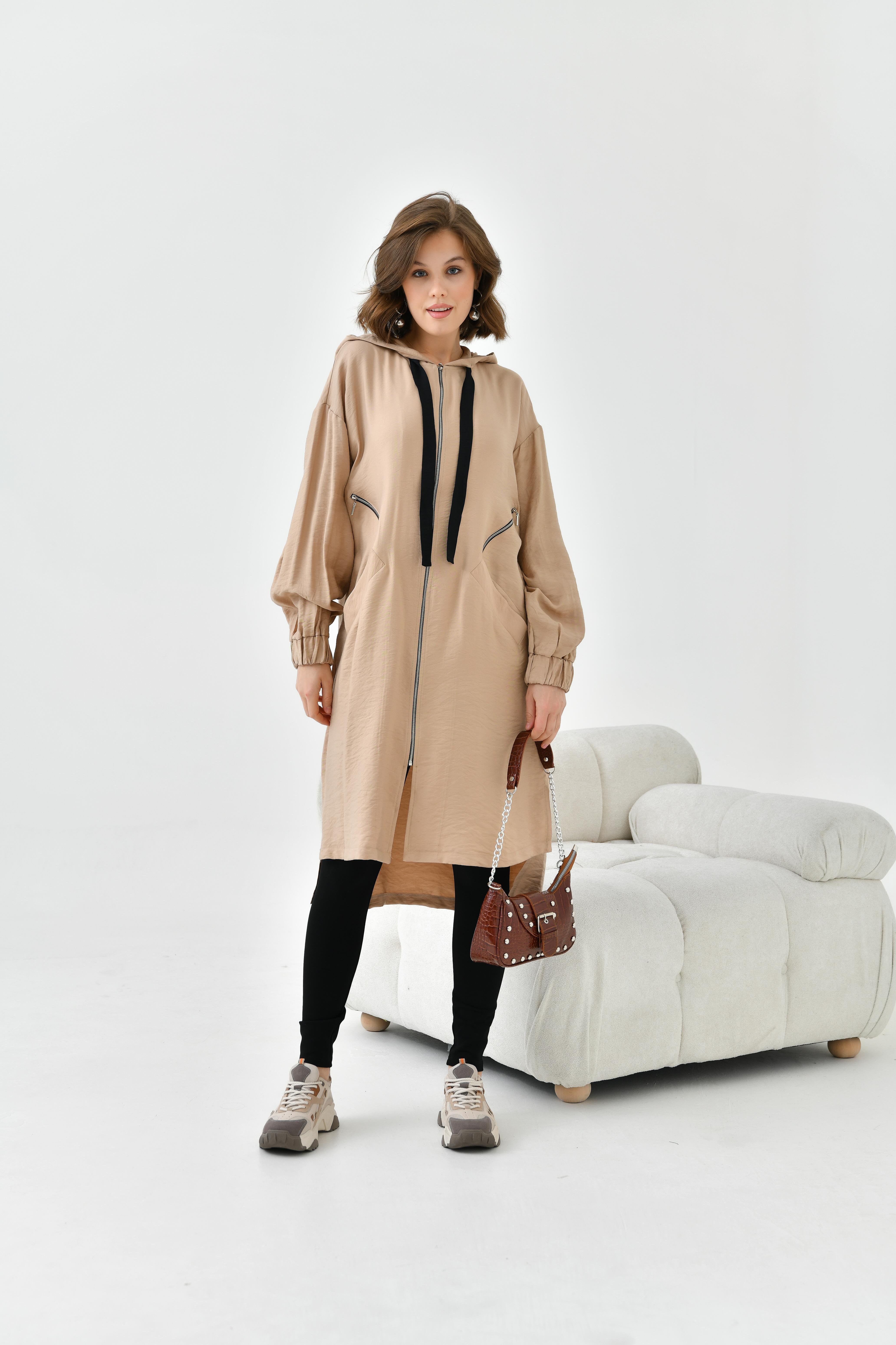 Ftz Women Kadın Fermuarlı Kapişonlu Kap Sütlü Kahve 30754