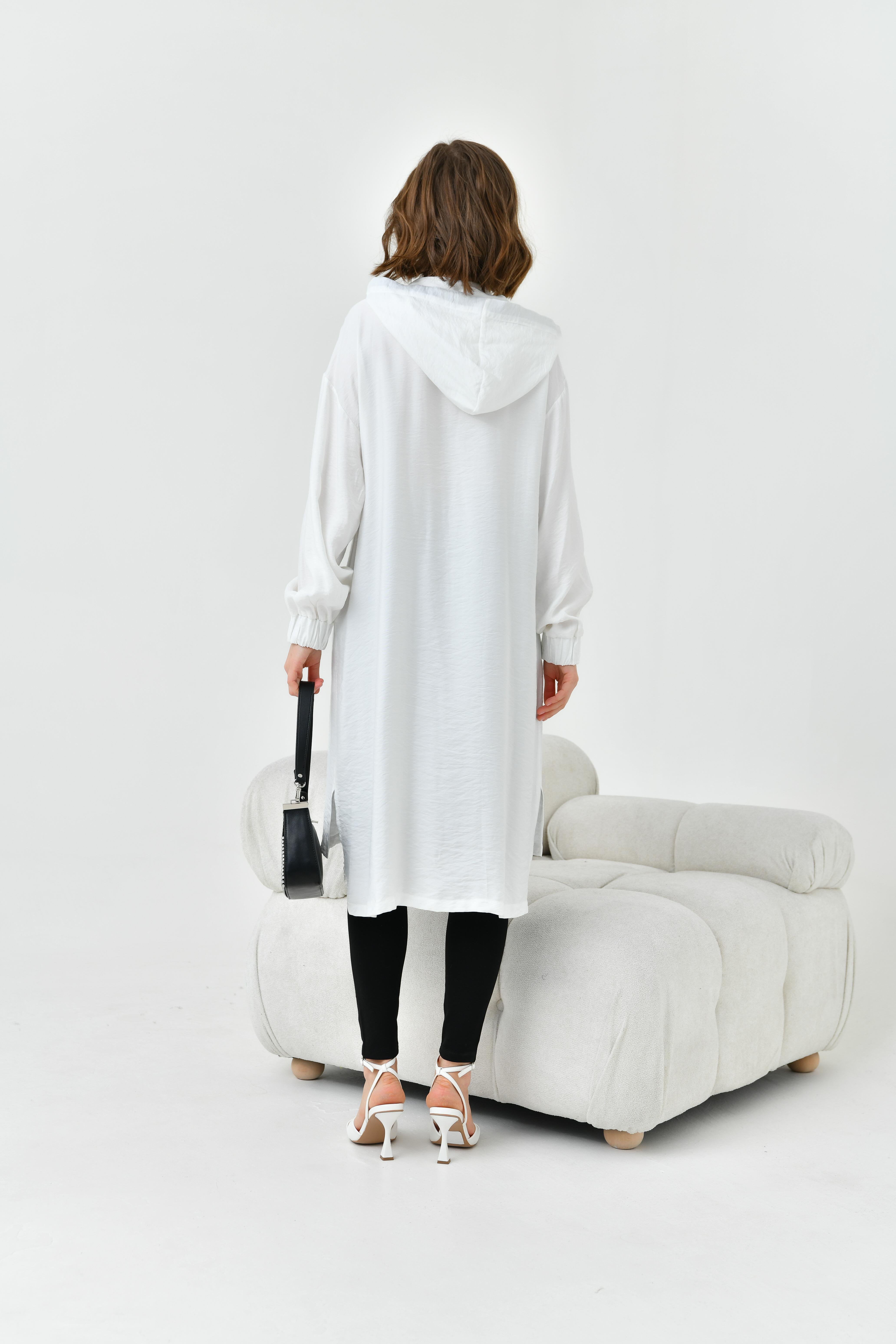 FTZ Women Kadın Fermuarlı Kapişonlu Kap  Ekru 30754