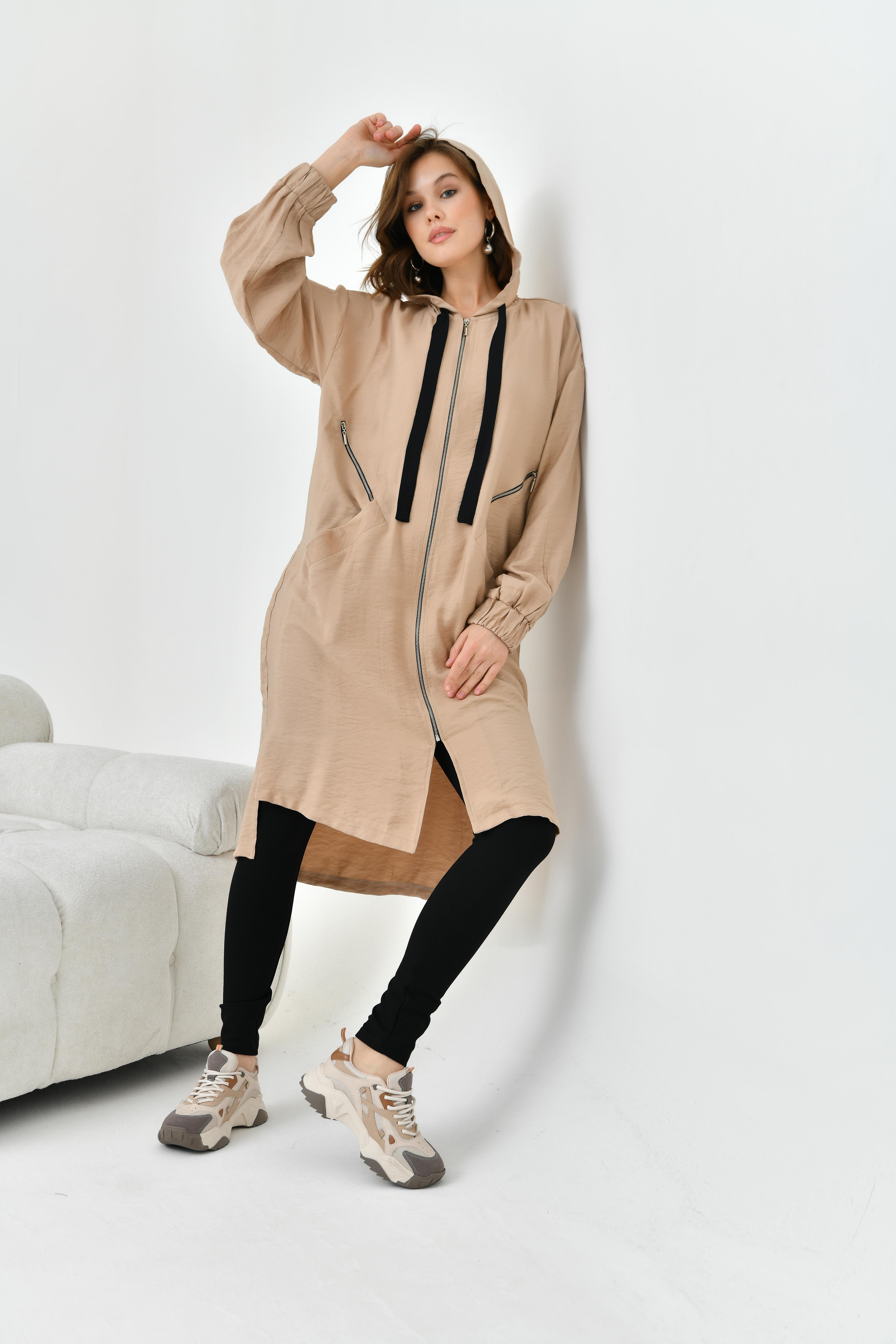 Ftz Women Kadın Fermuarlı Kapişonlu Kap Sütlü Kahve 30754