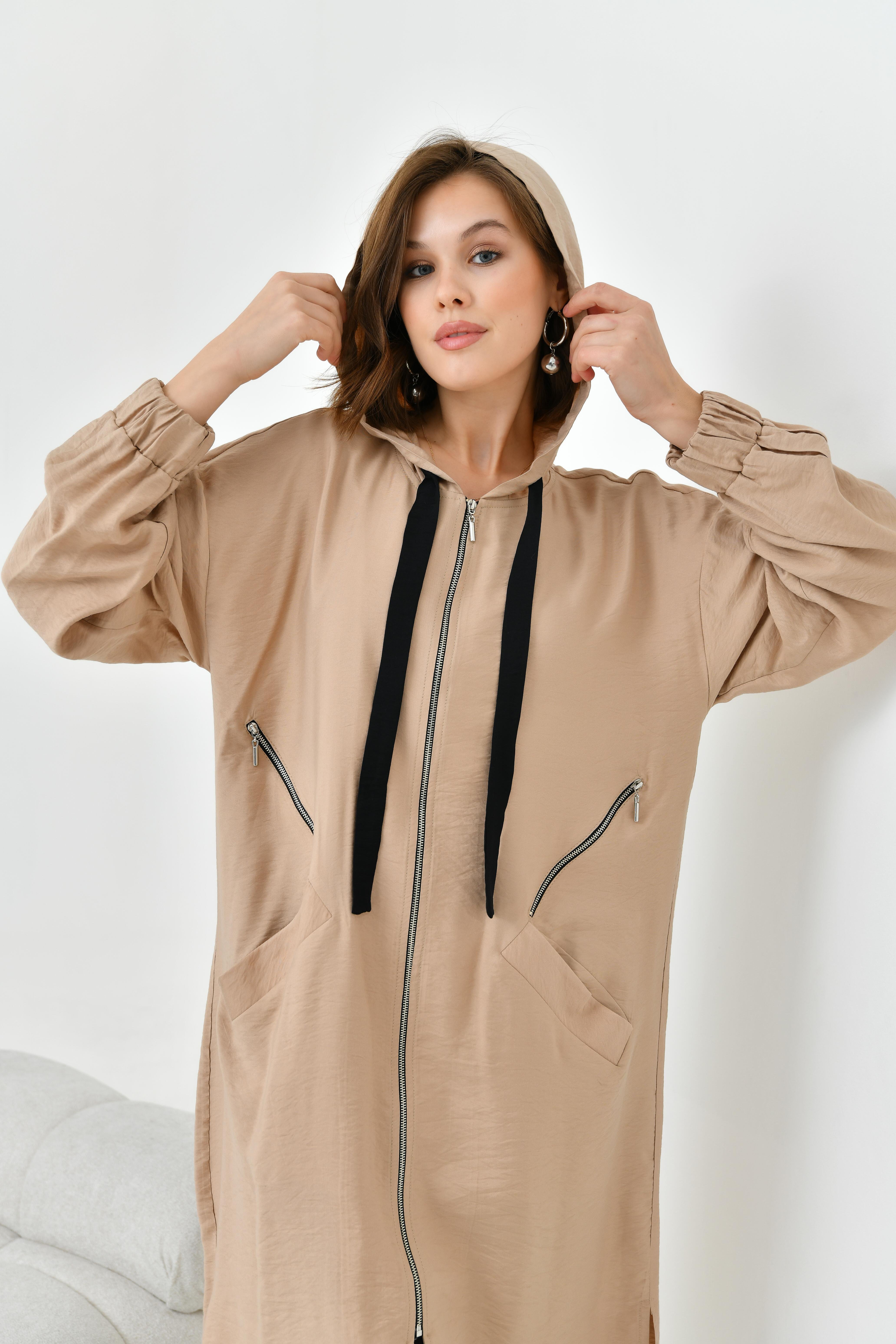 Ftz Women Kadın Fermuarlı Kapişonlu Kap Sütlü Kahve 30754