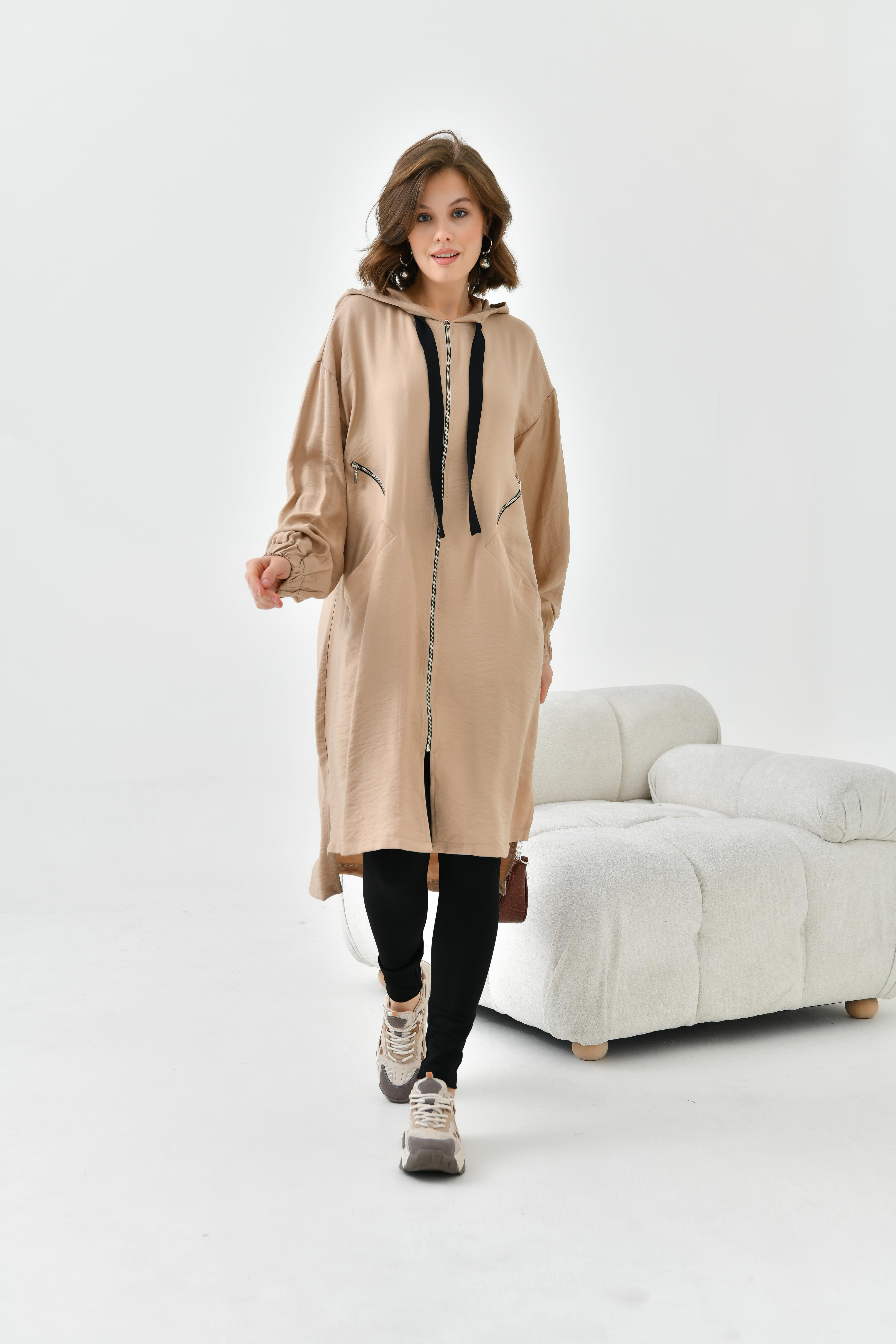 Ftz Women Kadın Fermuarlı Kapişonlu Kap Sütlü Kahve 30754