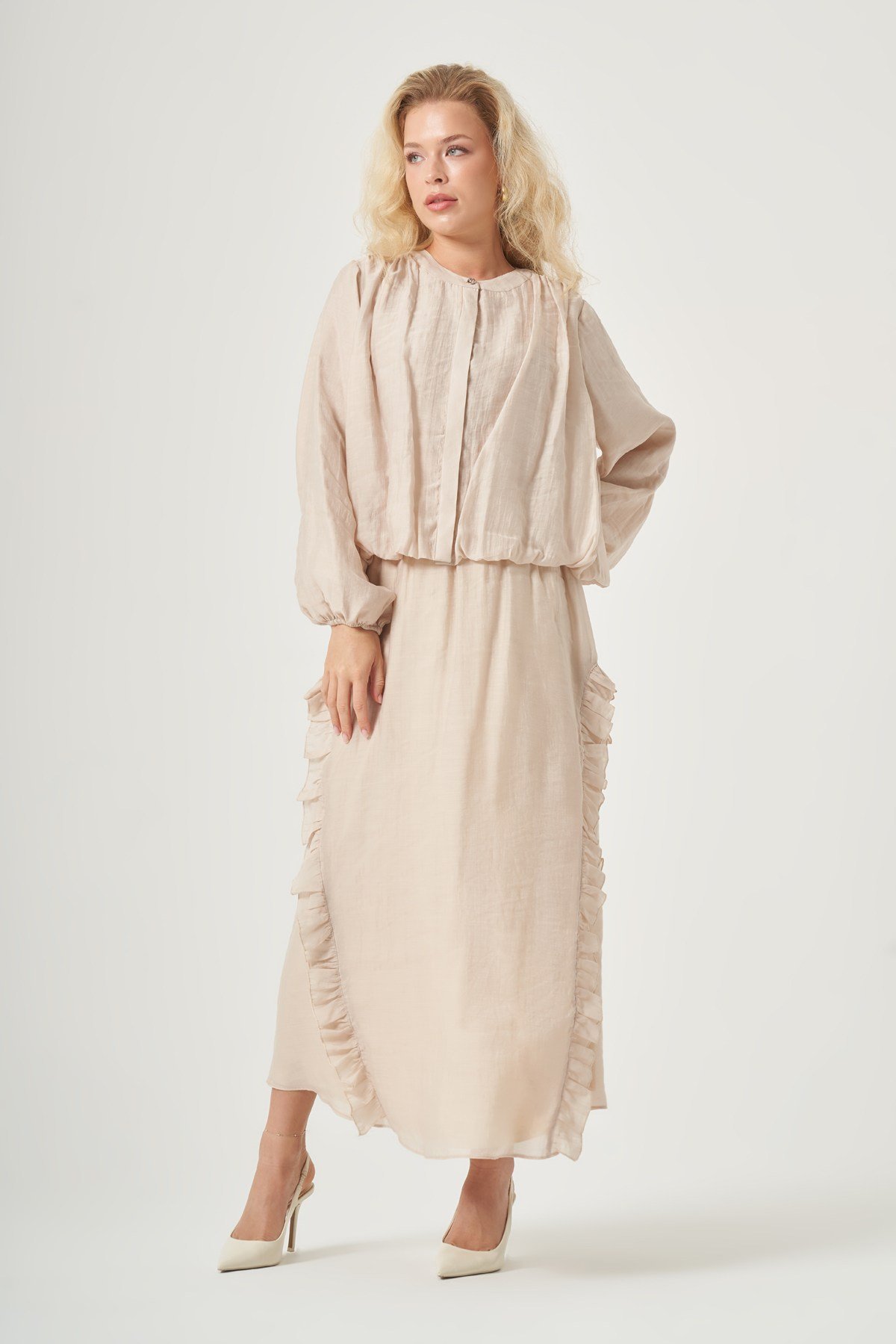 FTZ Women Kadın Fırfır Detay Helena Takım  Beige 31456