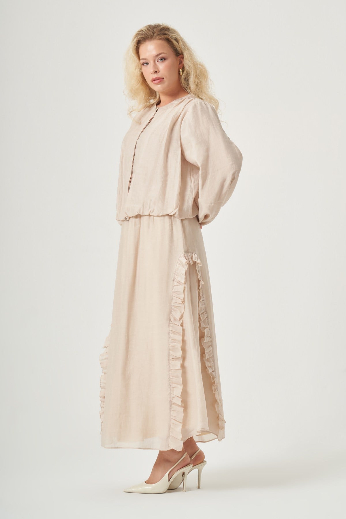 FTZ Women Kadın Fırfır Detay Helena Takım  Beige 31456