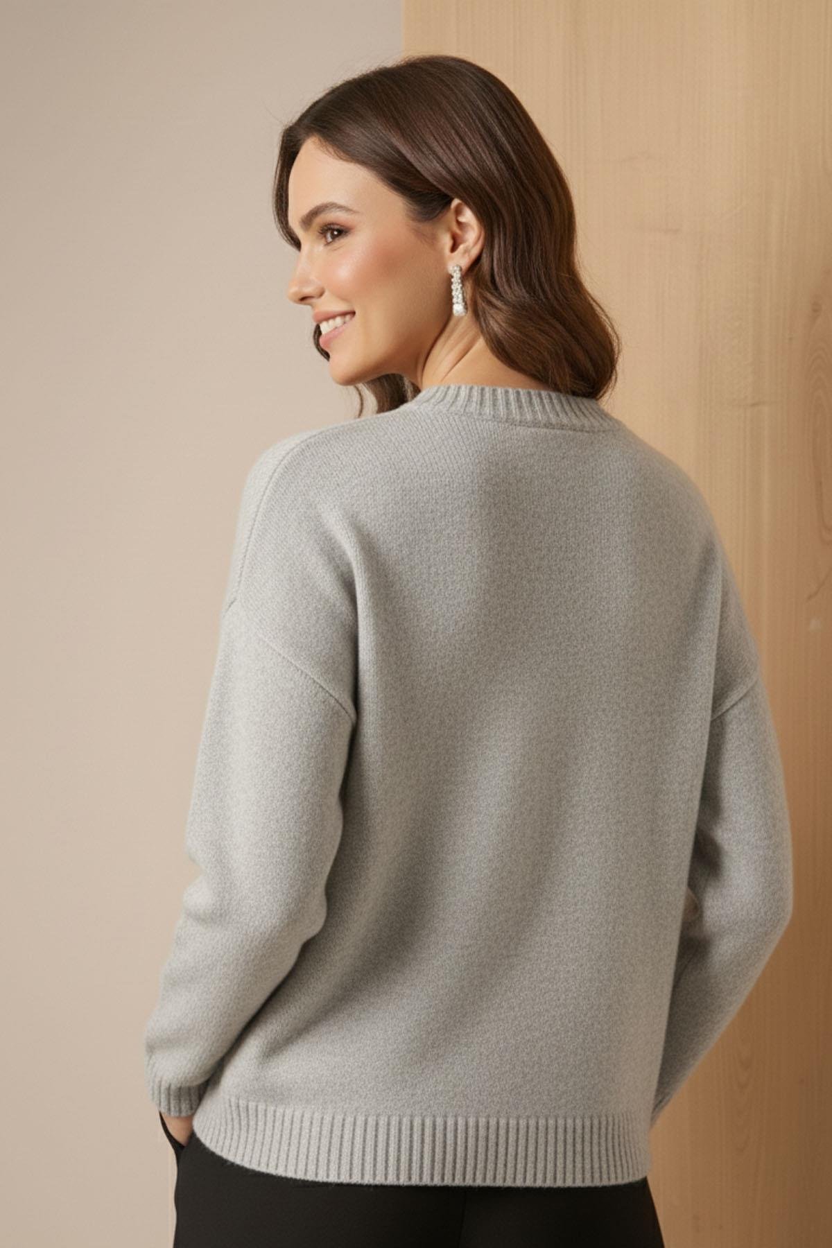 FTZ Women Kadın Fiyonk Detaylı Kazak  Gri 20790