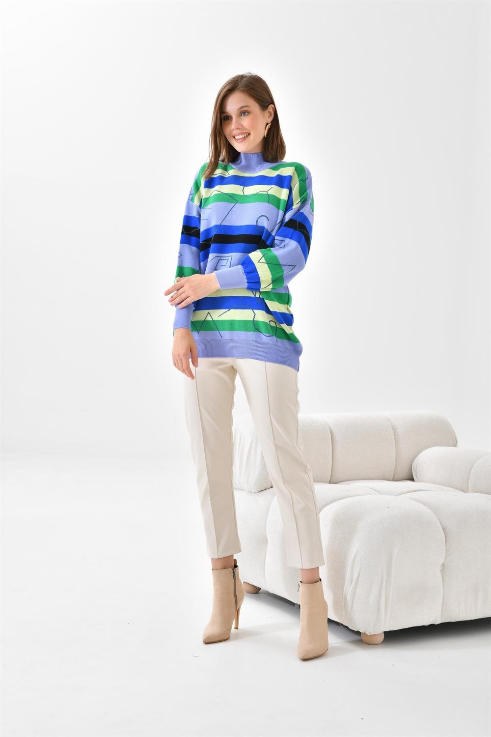 Ftz Women Kadın Geometrik Desenli Kazak Lila