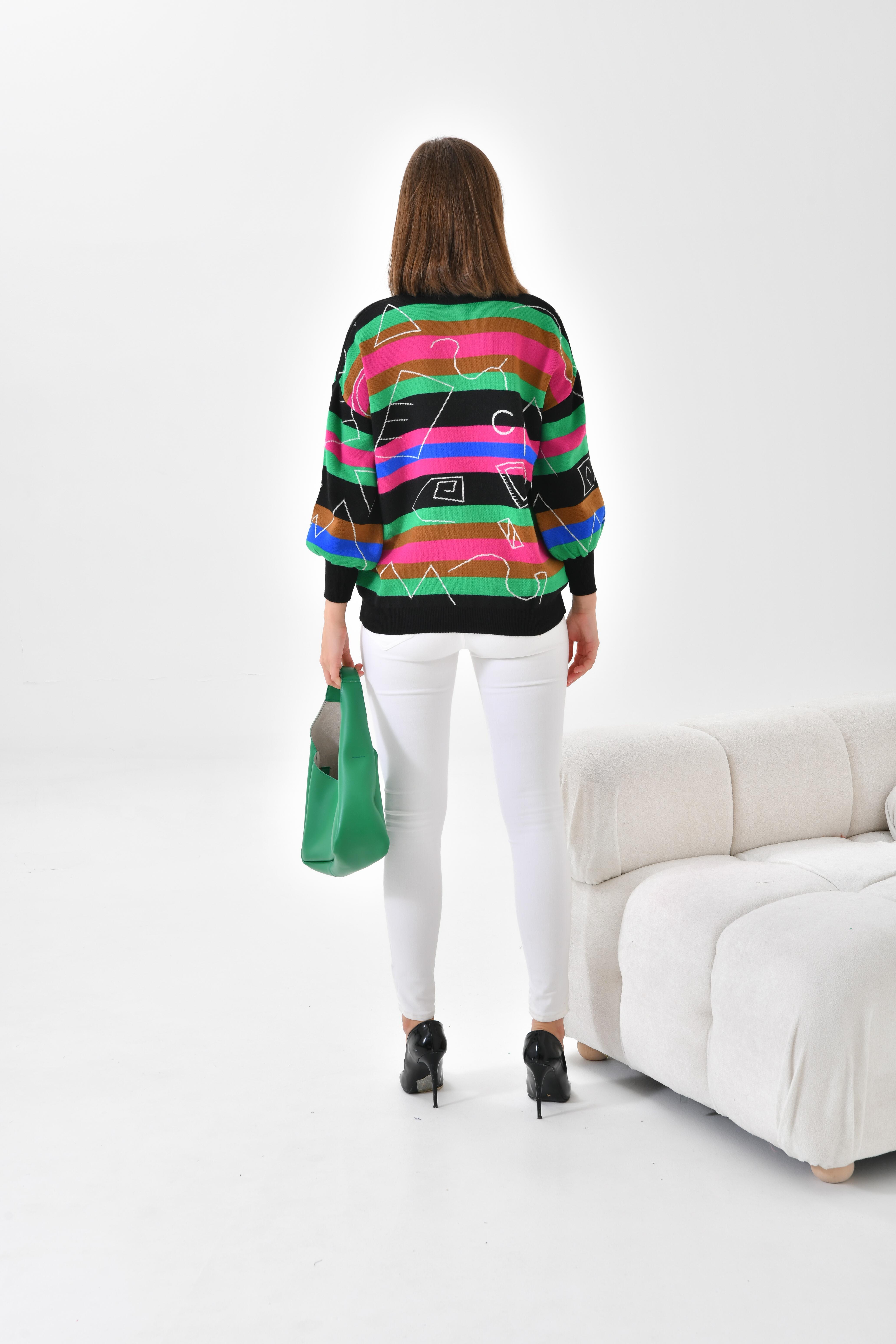 FTZ Women Kadın Geometrik Desenli Kazak  Siyah 20109