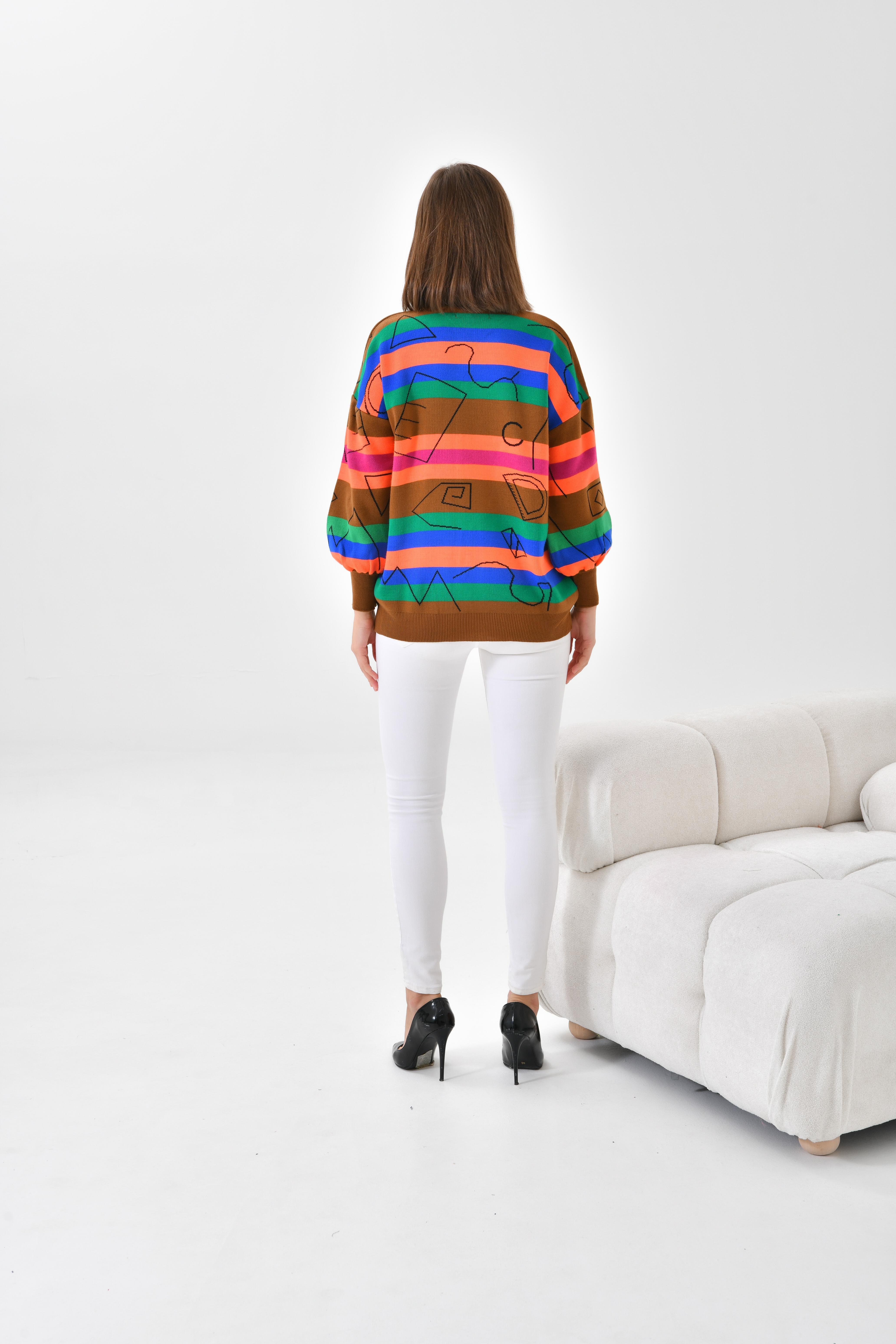 FTZ Women Kadın Geometrik Desenli Kazak  Taba 20109