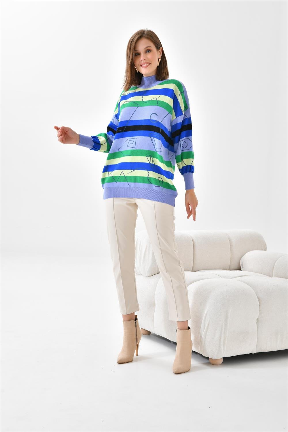 Ftz Women Kadın Geometrik Desenli Kazak Lila