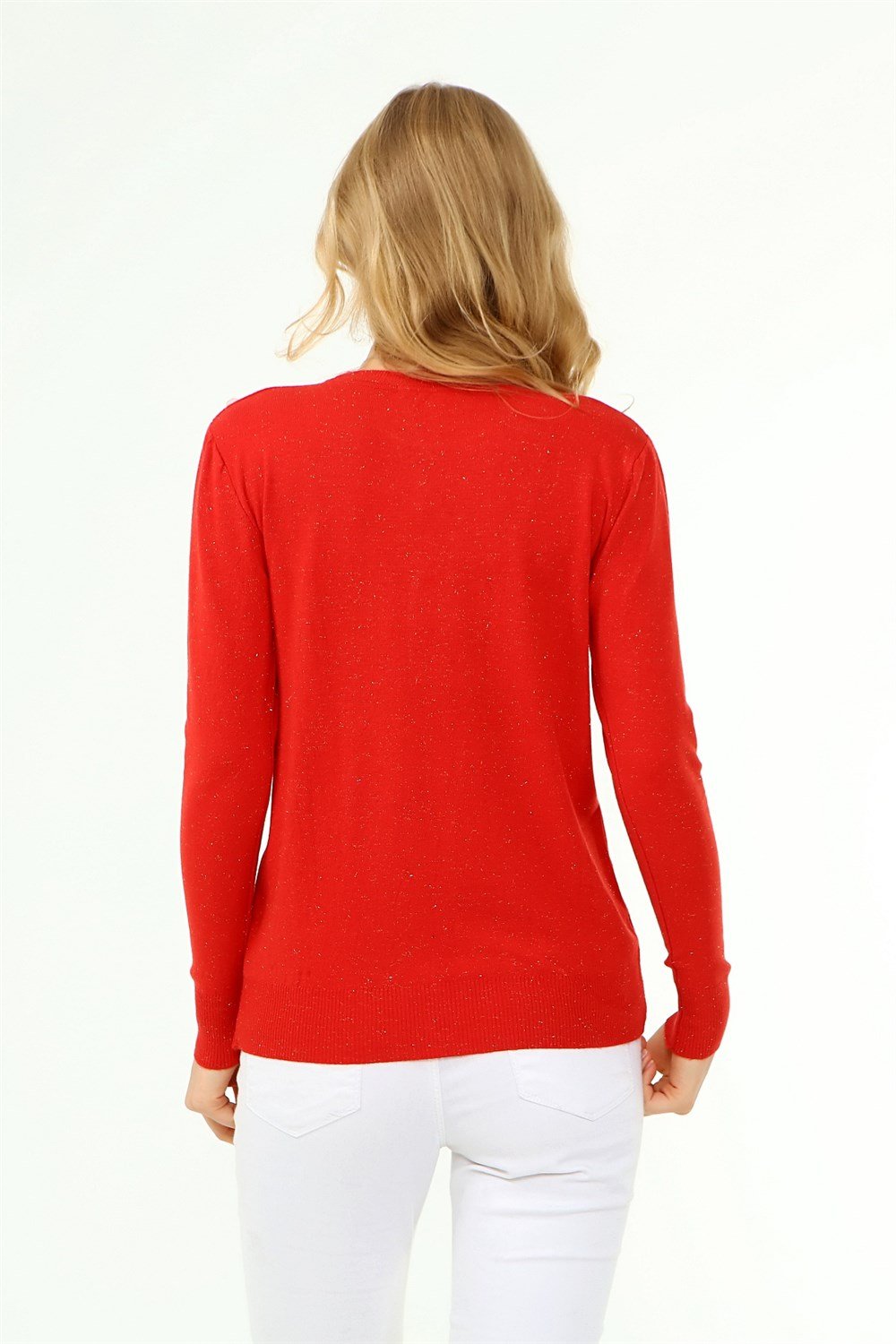 FTZ Women Kadın Göğüs Boncuk Detay Kazak KIRMIZI