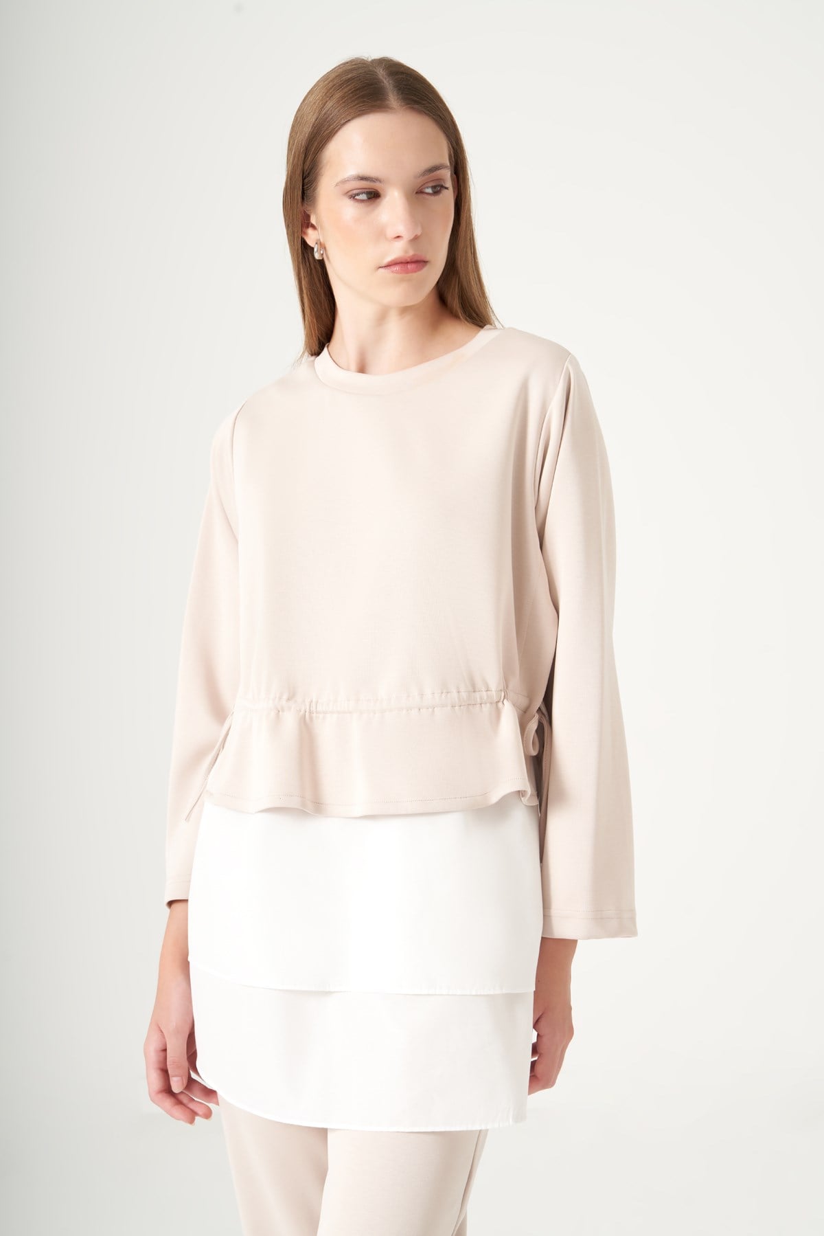 FTZ Women Kadın Gömlek Detay Pantolonlu Takım  Beige 31520