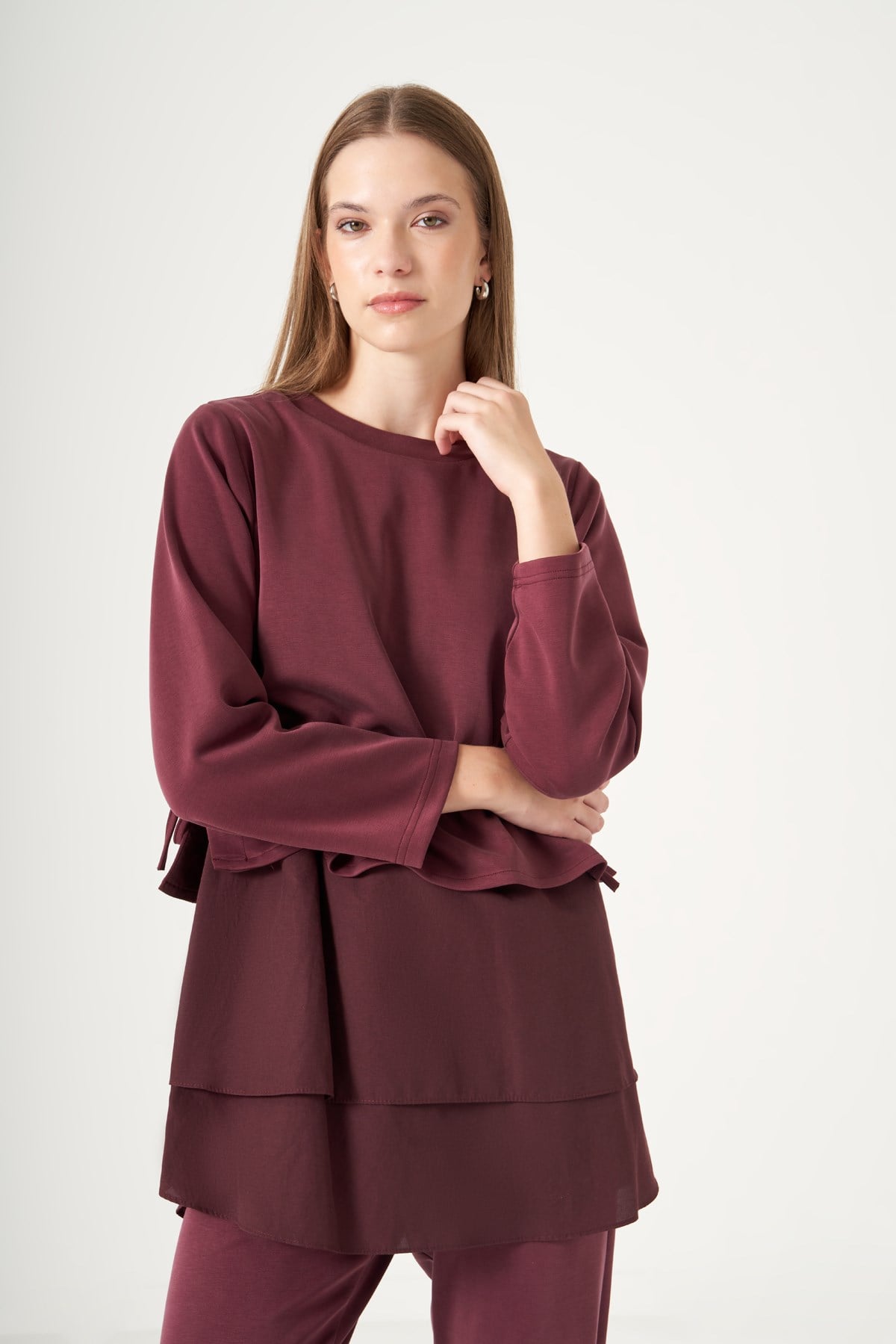 FTZ Women Kadın Gömlek Detay Pantolonlu Takım  Mürdüm 31520
