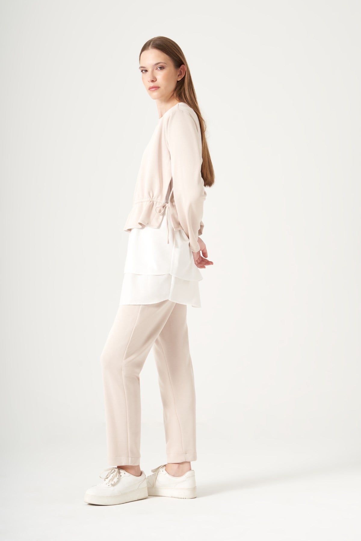 FTZ Women Kadın Gömlek Detay Pantolonlu Takım  Beige 31520