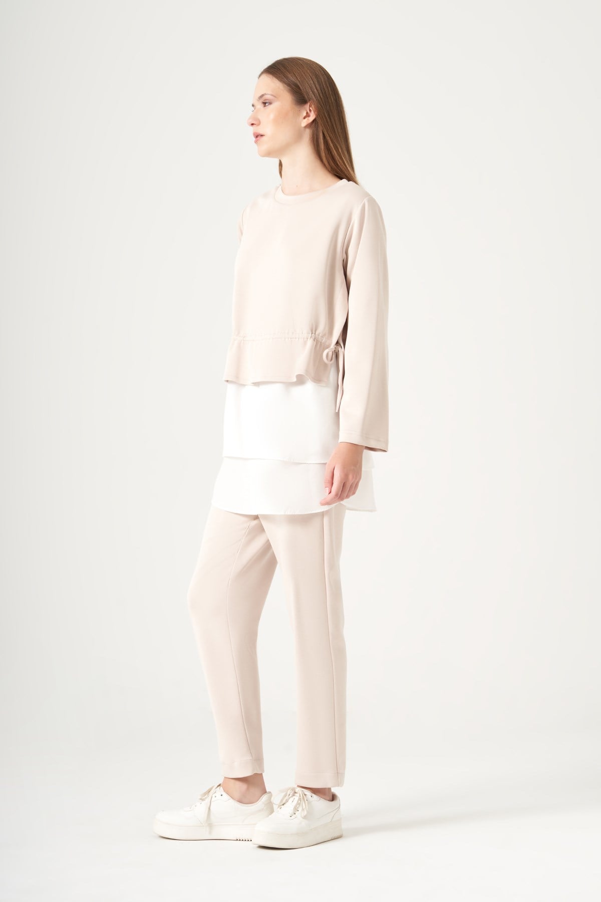 FTZ Women Kadın Gömlek Detay Pantolonlu Takım  Beige 31520