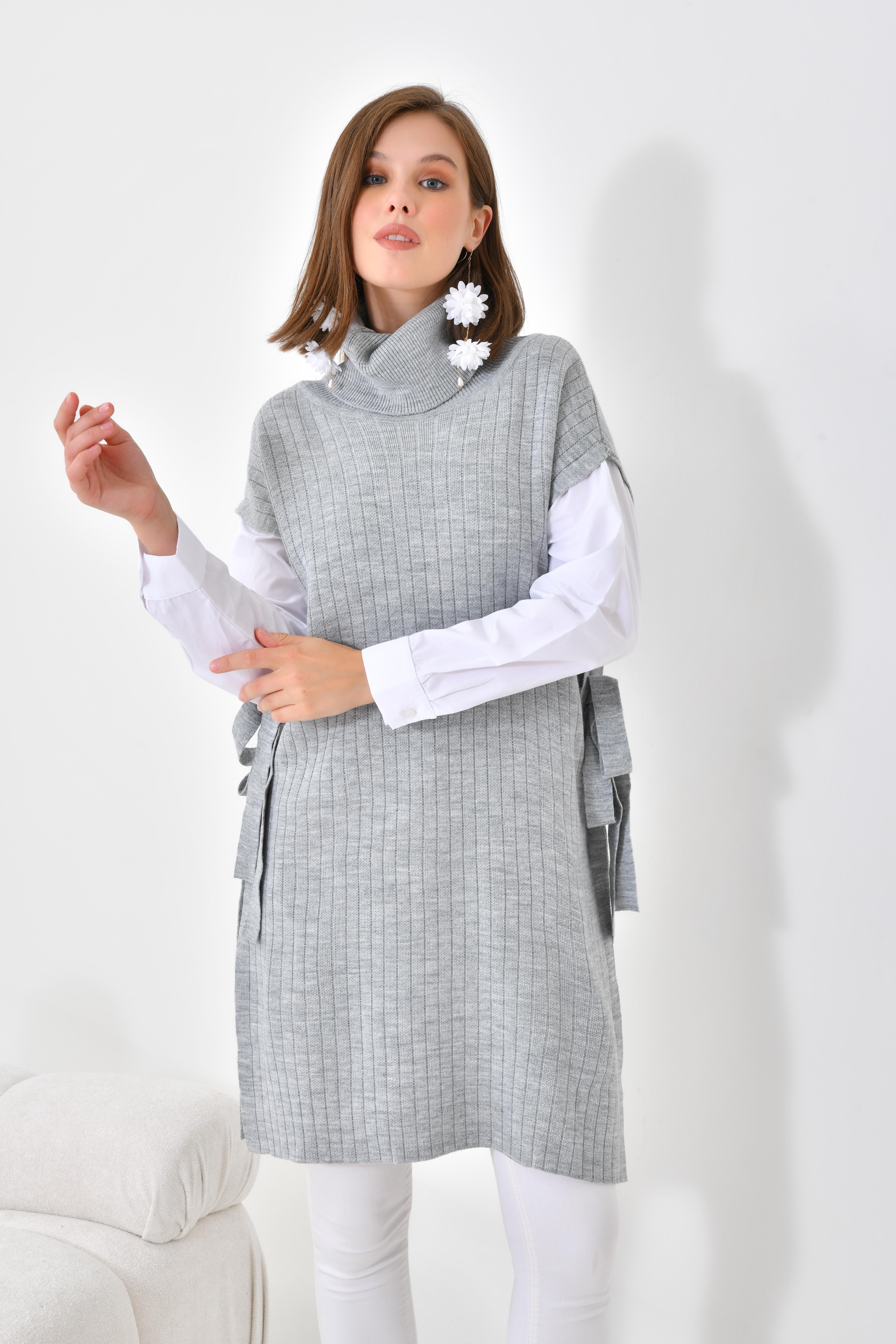 FTZ Women Kadın Gömlek Kol Tunik  Açık Gri 21-6059