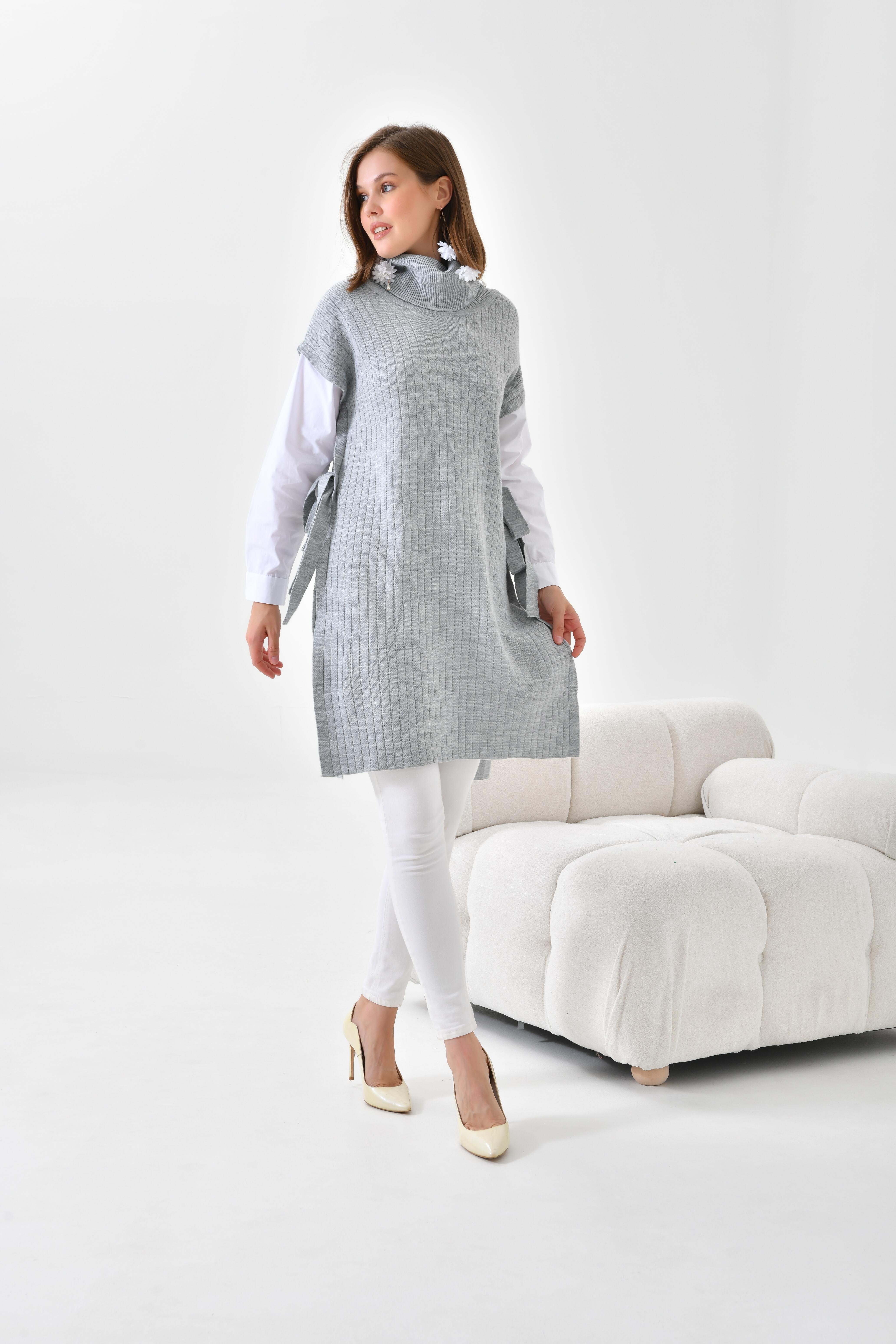 FTZ Women Kadın Gömlek Kol Tunik  Açık Gri 21-6059