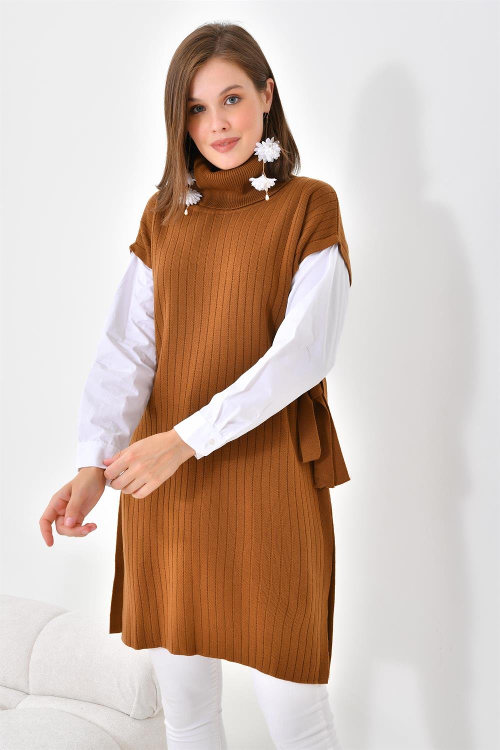 FTZ Women Kadın Gömlek Kol Tunik Taba