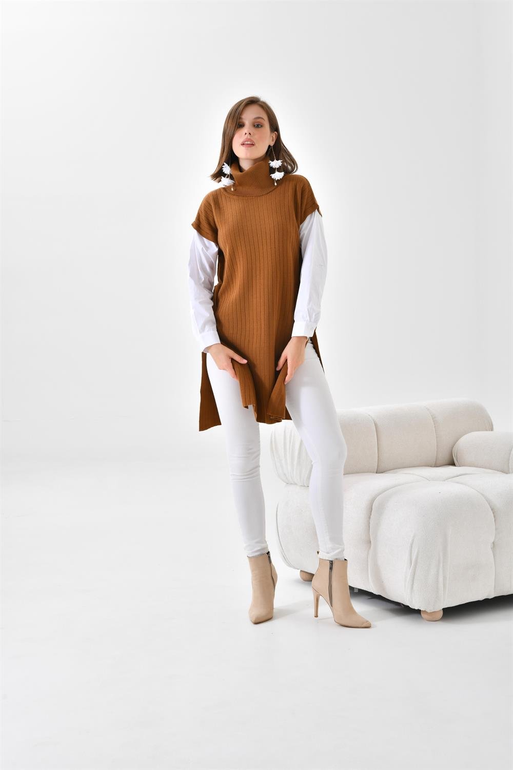 FTZ Women Kadın Gömlek Kol Tunik Taba