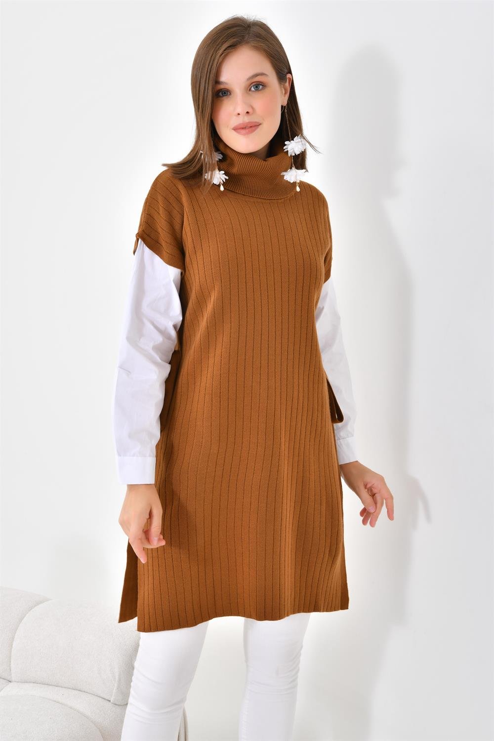 FTZ Women Kadın Gömlek Kol Tunik Taba