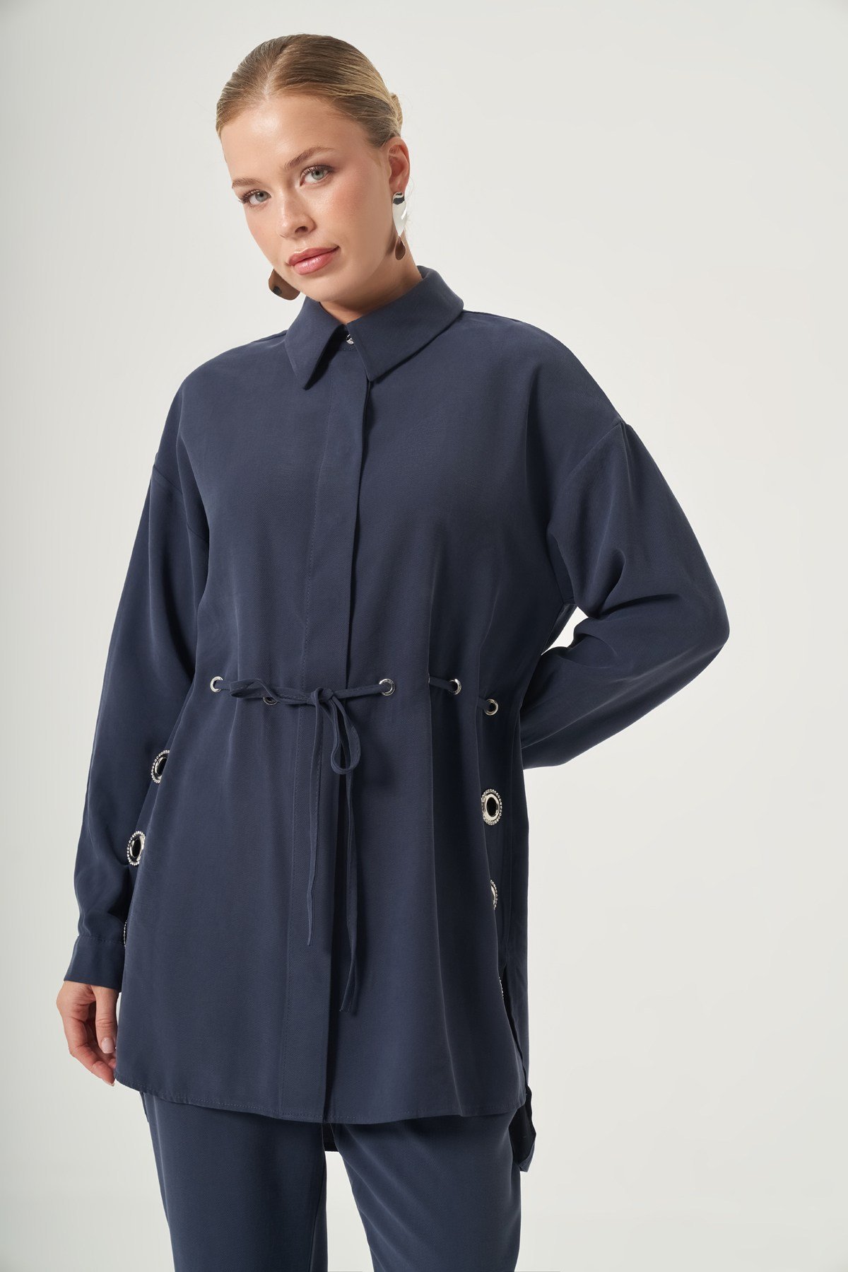 FTZ Women Kadın Halka Detay Pantolonlu Takım  Lacivert 31552