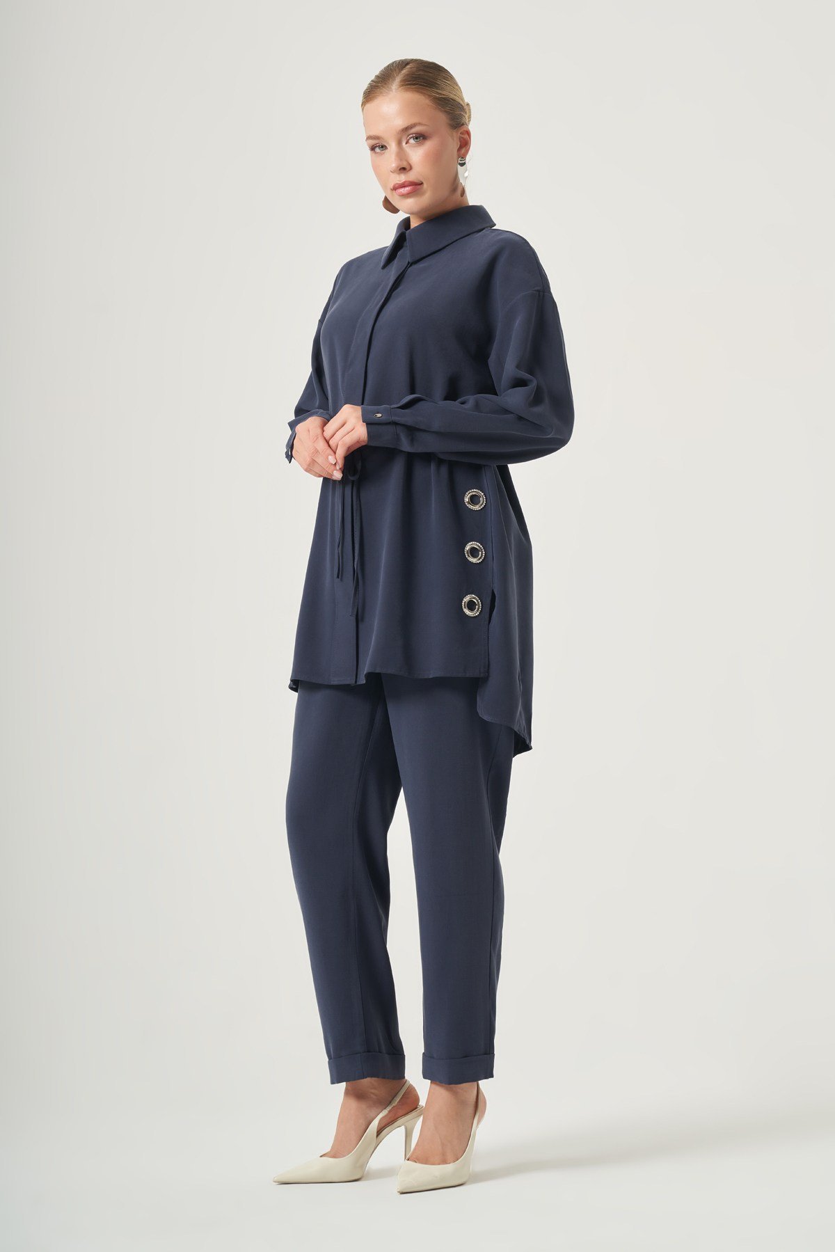 FTZ Women Kadın Halka Detay Pantolonlu Takım  Lacivert 31552