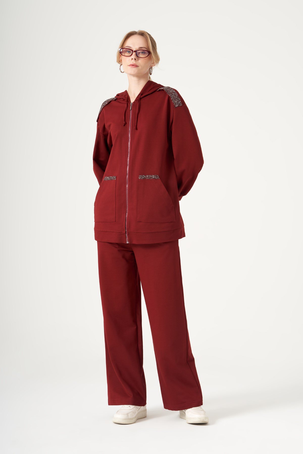 FTZ Women Kadın İki İp Taş Detay Takım  Vişne 31502
