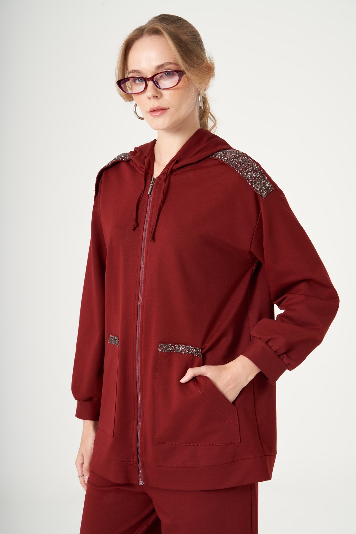 FTZ Women Kadın İki İp Taş Detay Takım  Vişne 31502