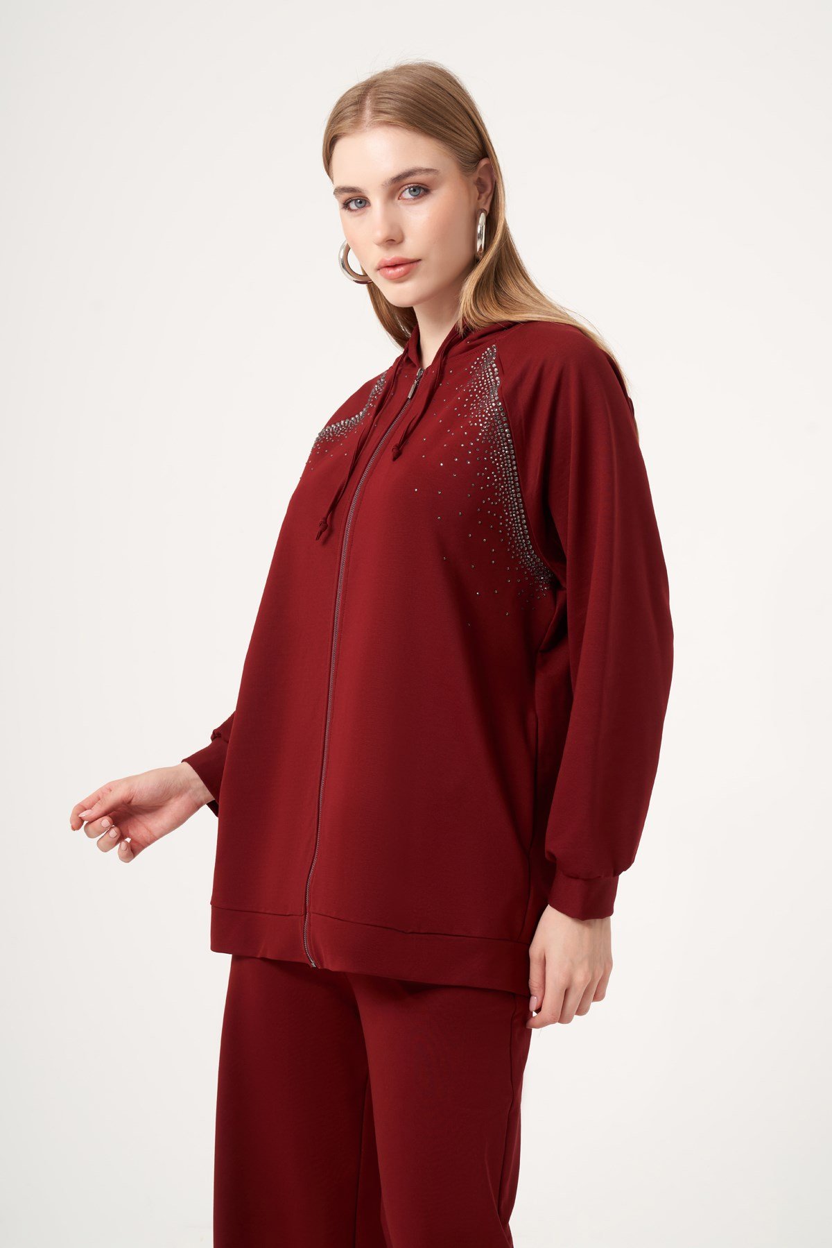 FTZ Women Kadın İki İp Taş Detay Takım  Vişne 31501
