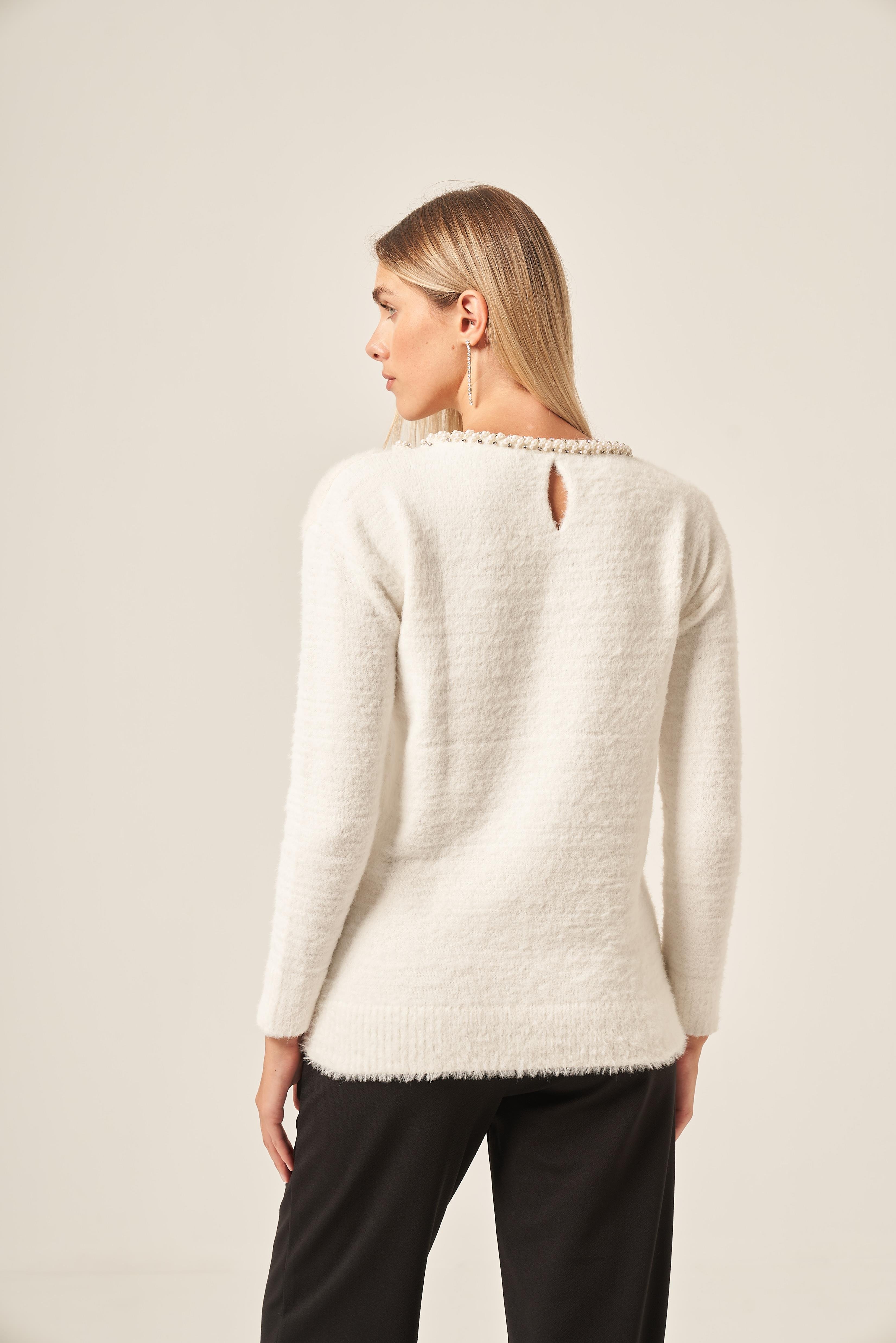 FTZ Women Kadın İnci Detay Kazak  Ekru 25061