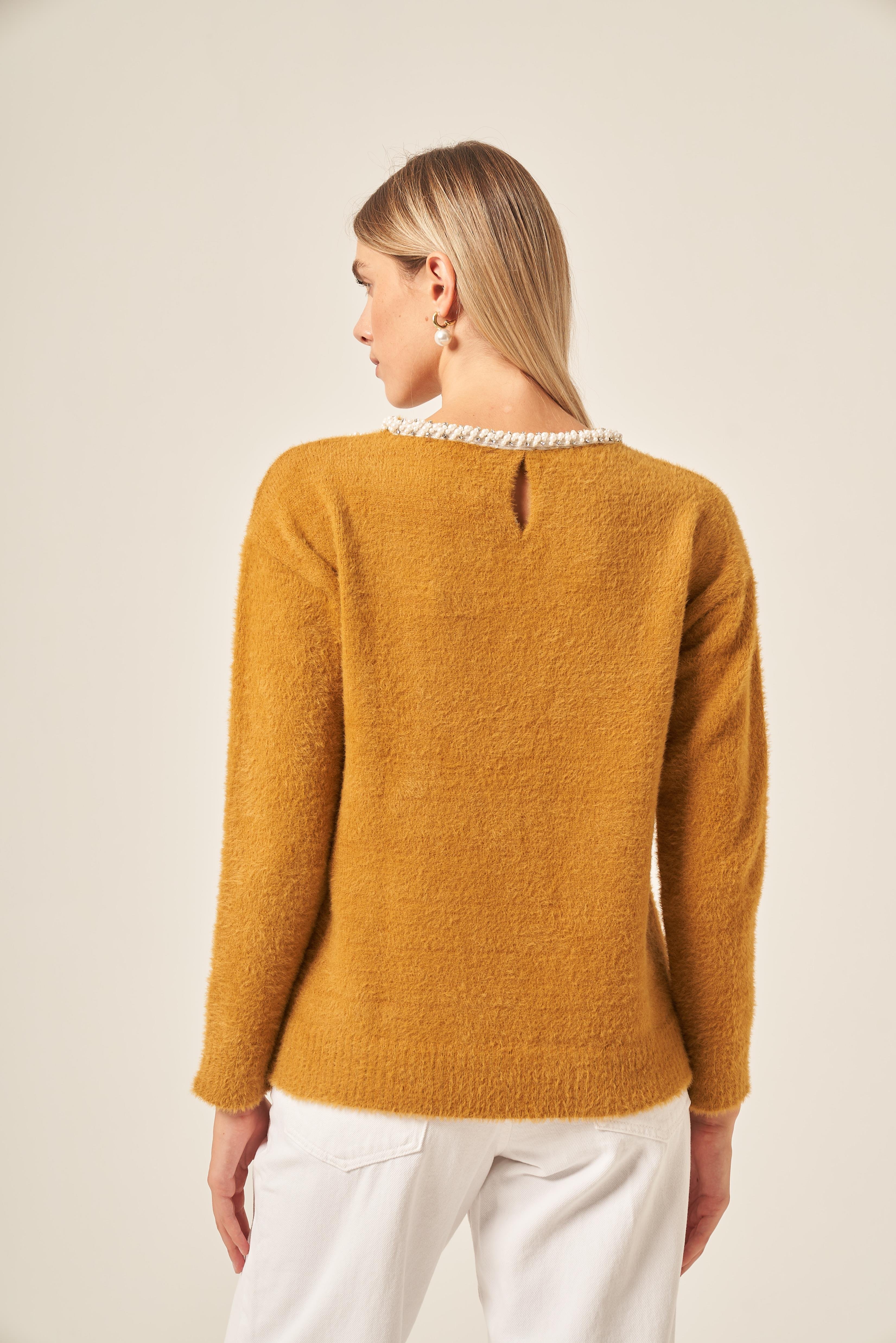 FTZ Women Kadın İnci Detay Kazak  Hardal 25061