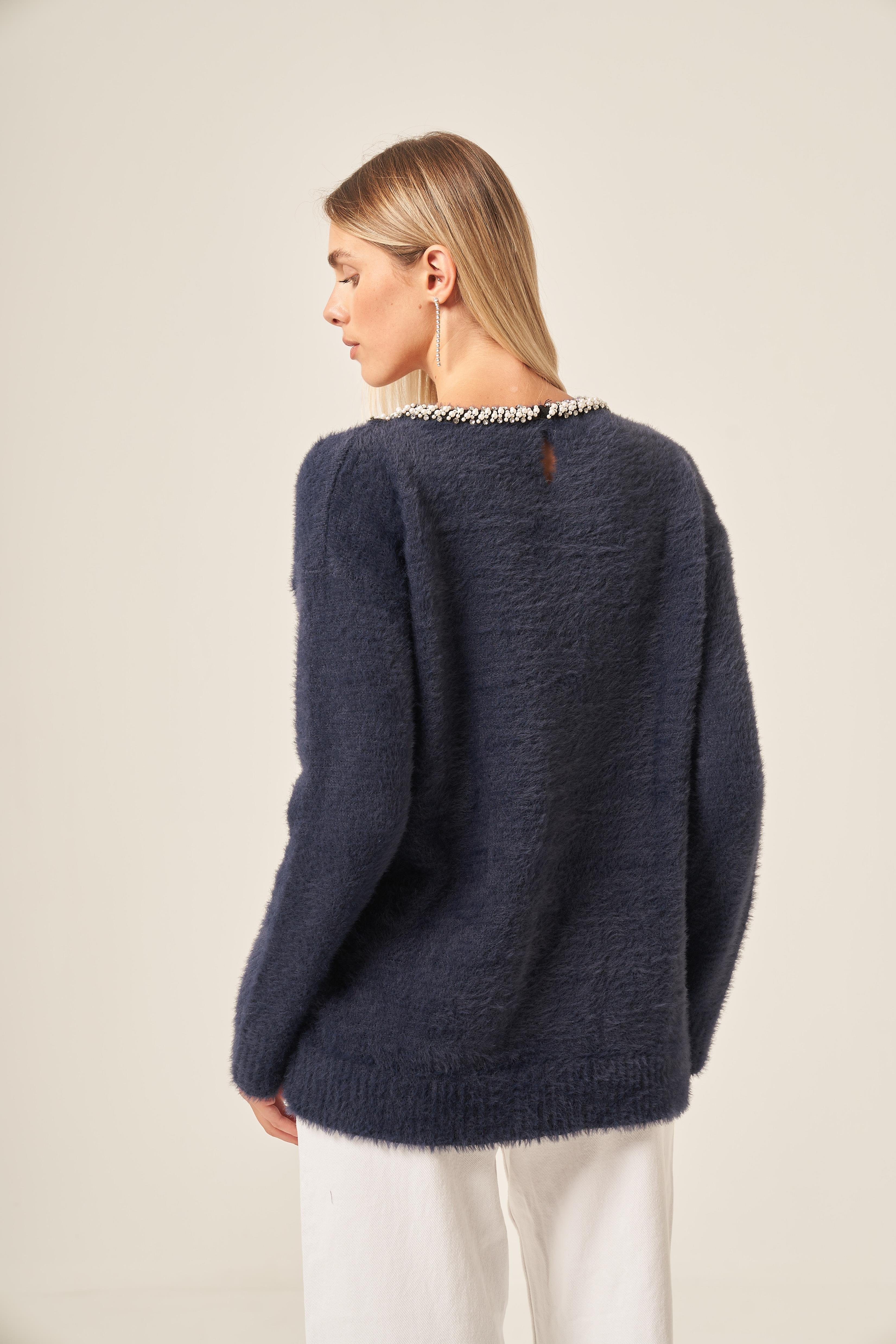 FTZ Women Kadın İnci Detay Kazak  Lacivert 25061