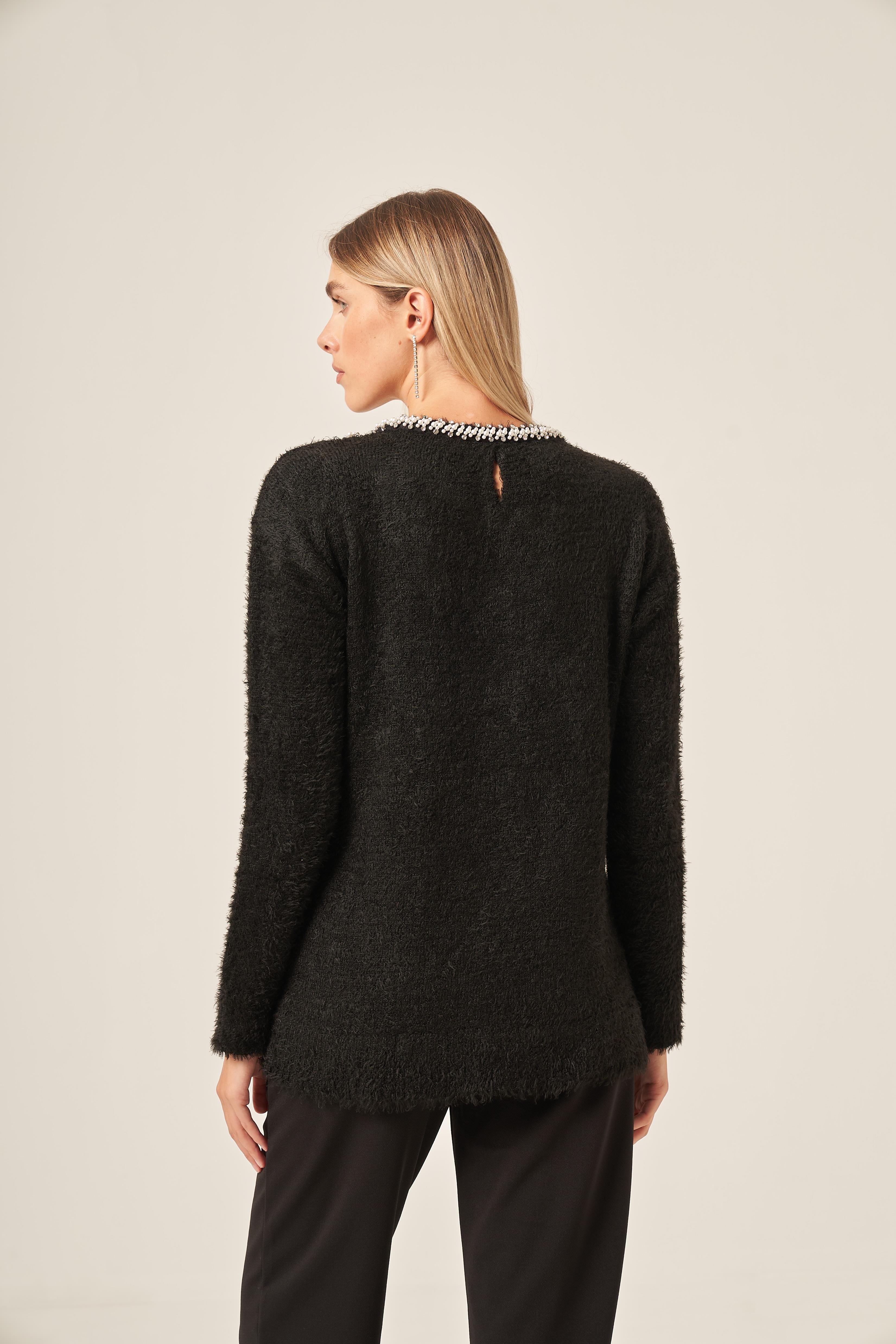 FTZ Women Kadın İnci Detay Kazak  Siyah 25061