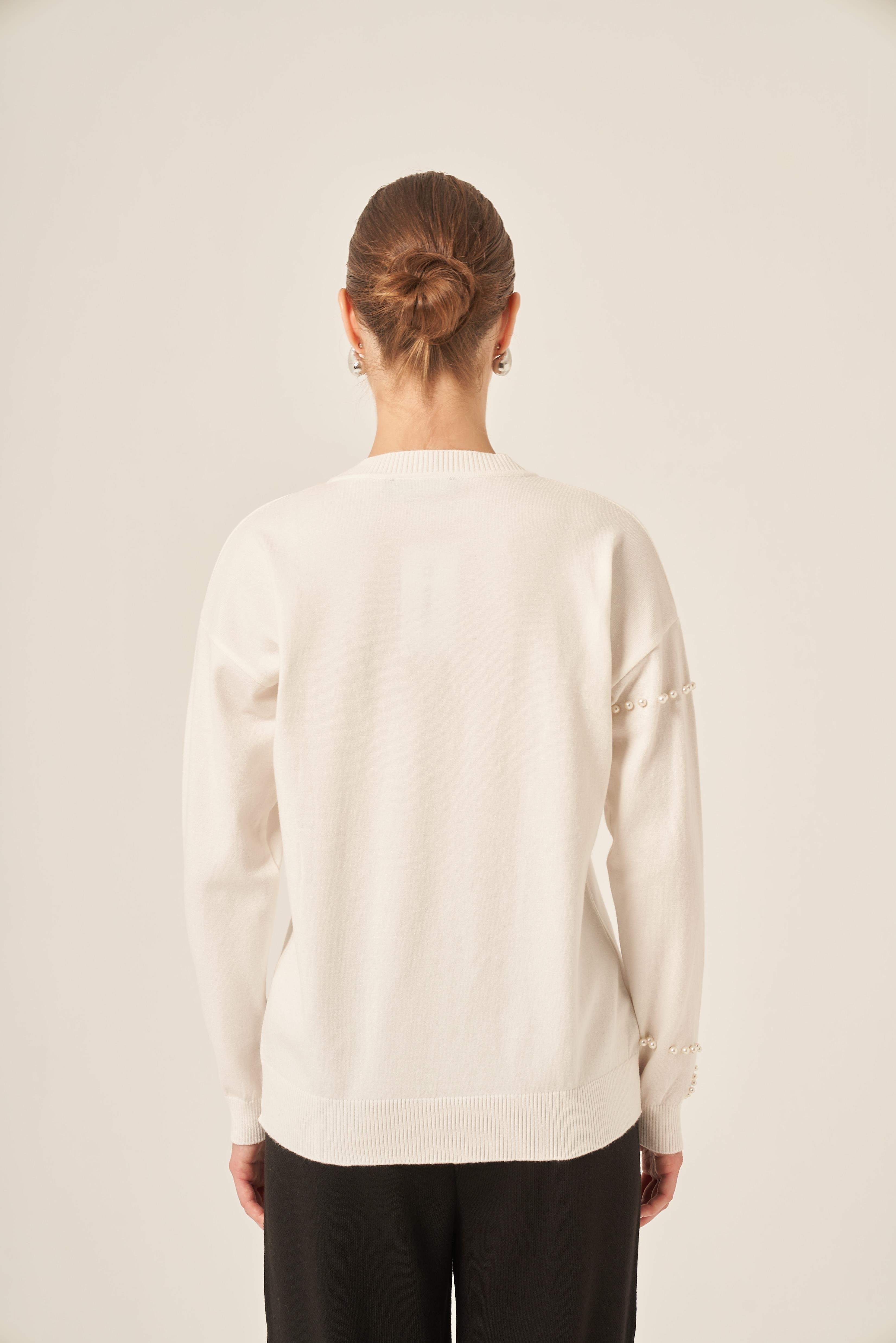 FTZ Women Kadın İnci Detaylı Kazak  Ekru 25103