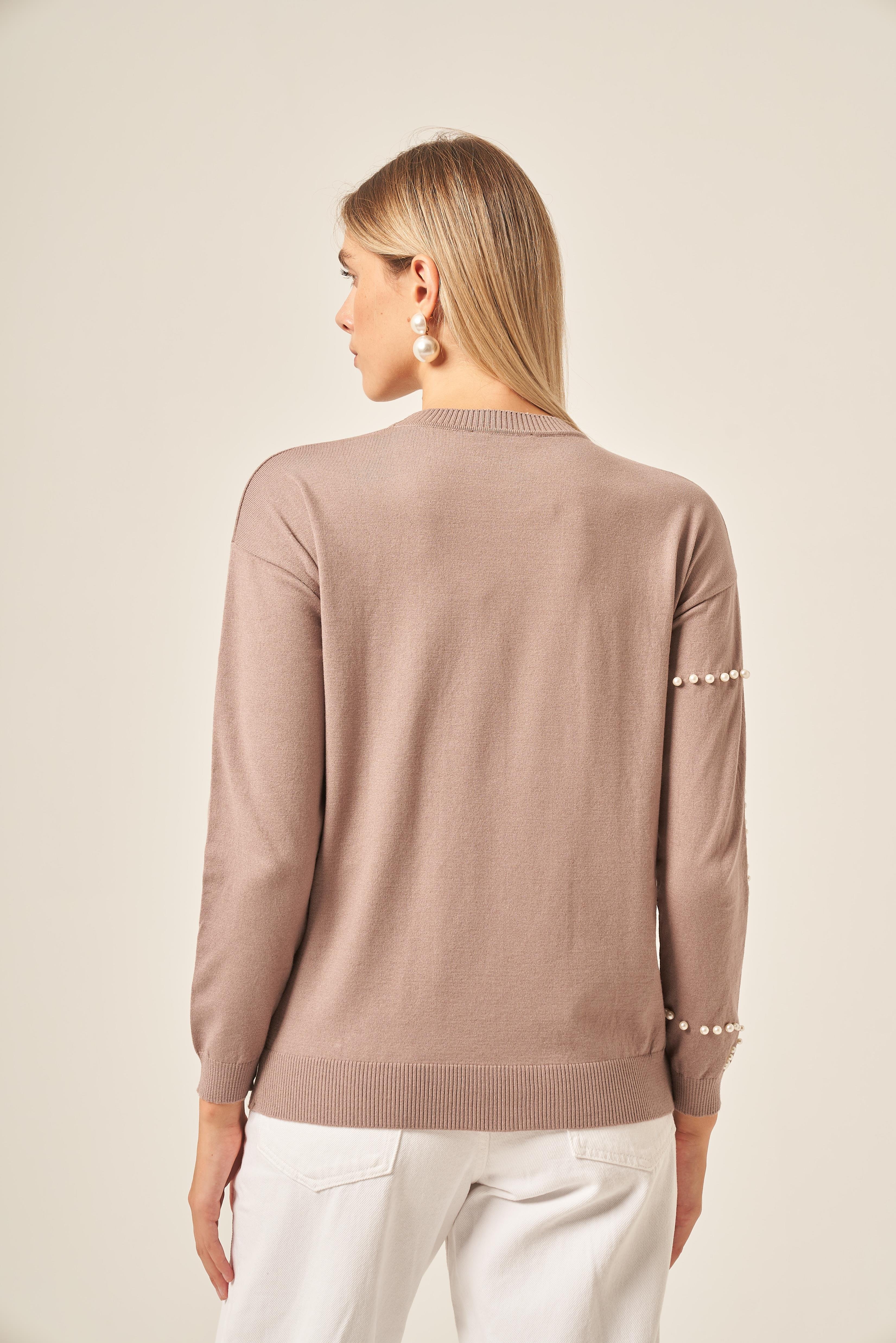 FTZ Women Kadın İnci Detaylı Kazak  Kahve 25103