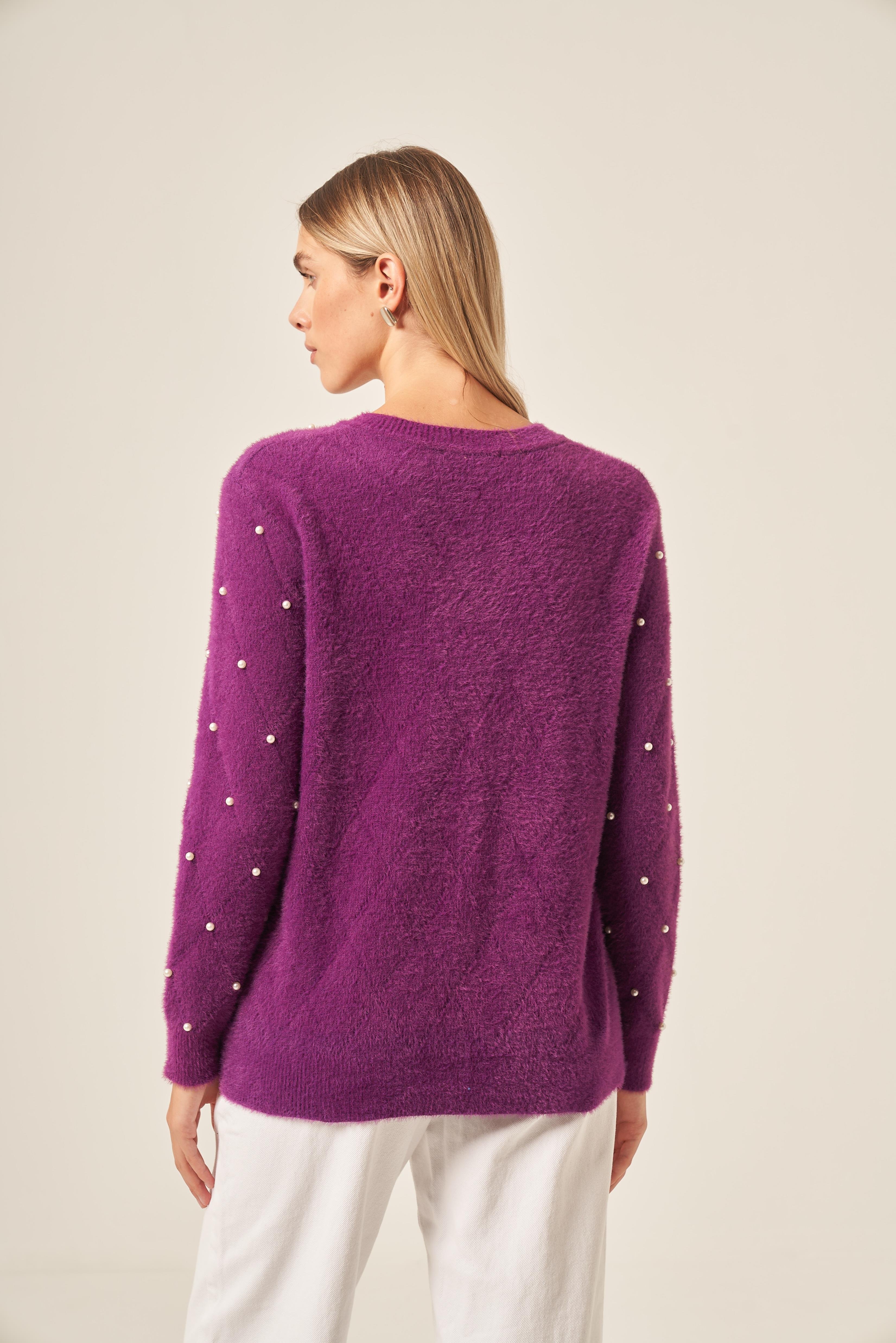 FTZ Women Kadın İnci Detaylı Kazak  Mor 25057