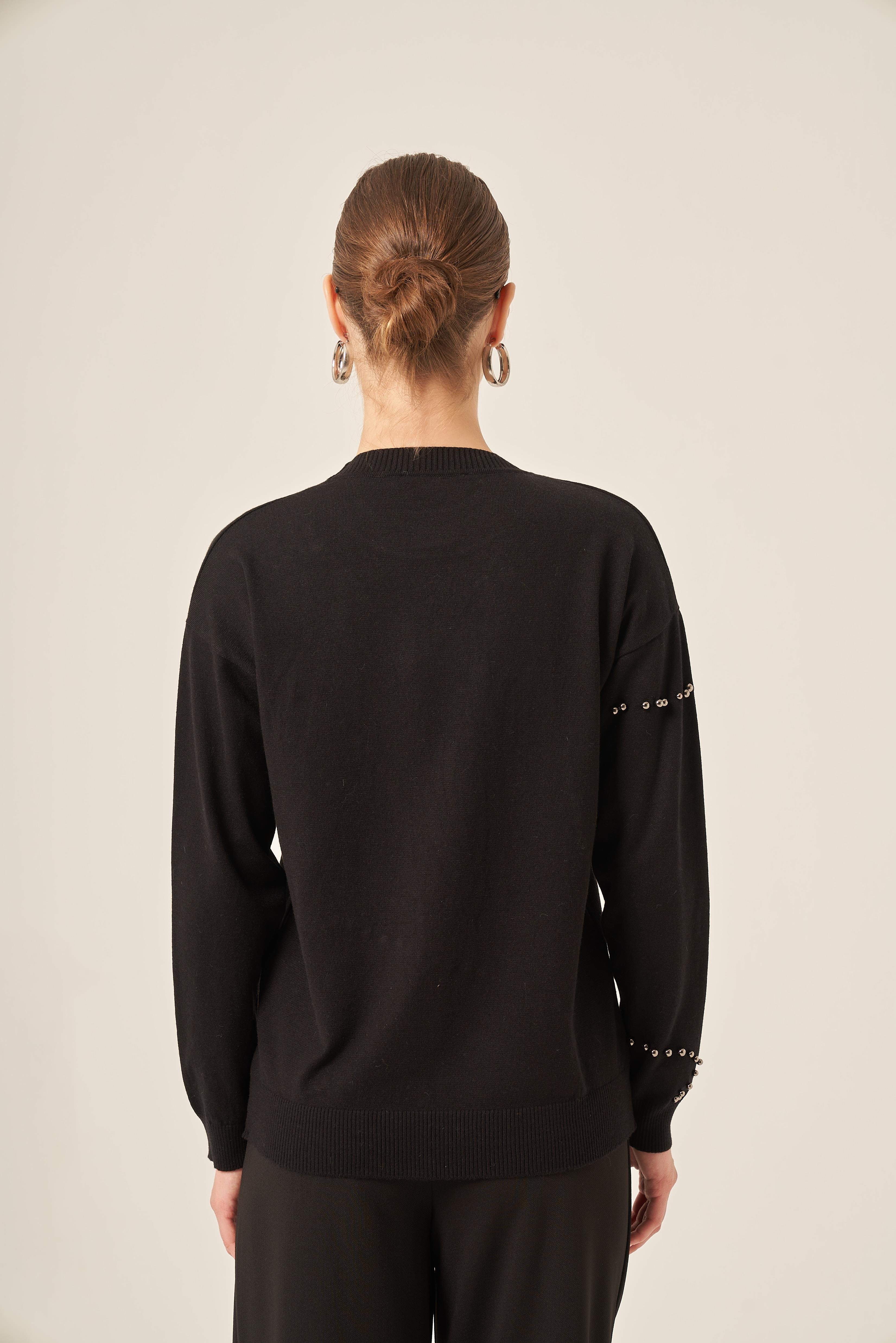 FTZ Women Kadın İnci Detaylı Kazak  Siyah 25103