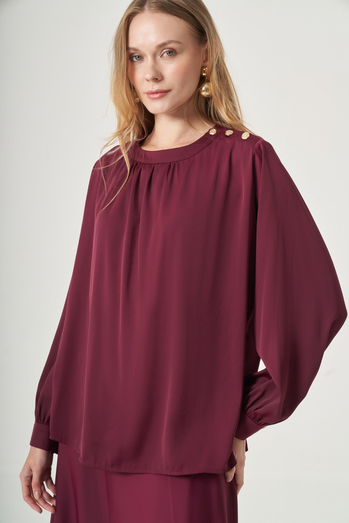 FTZ Women Kadın İpek Saten Etekli Takım  Cherry 31576