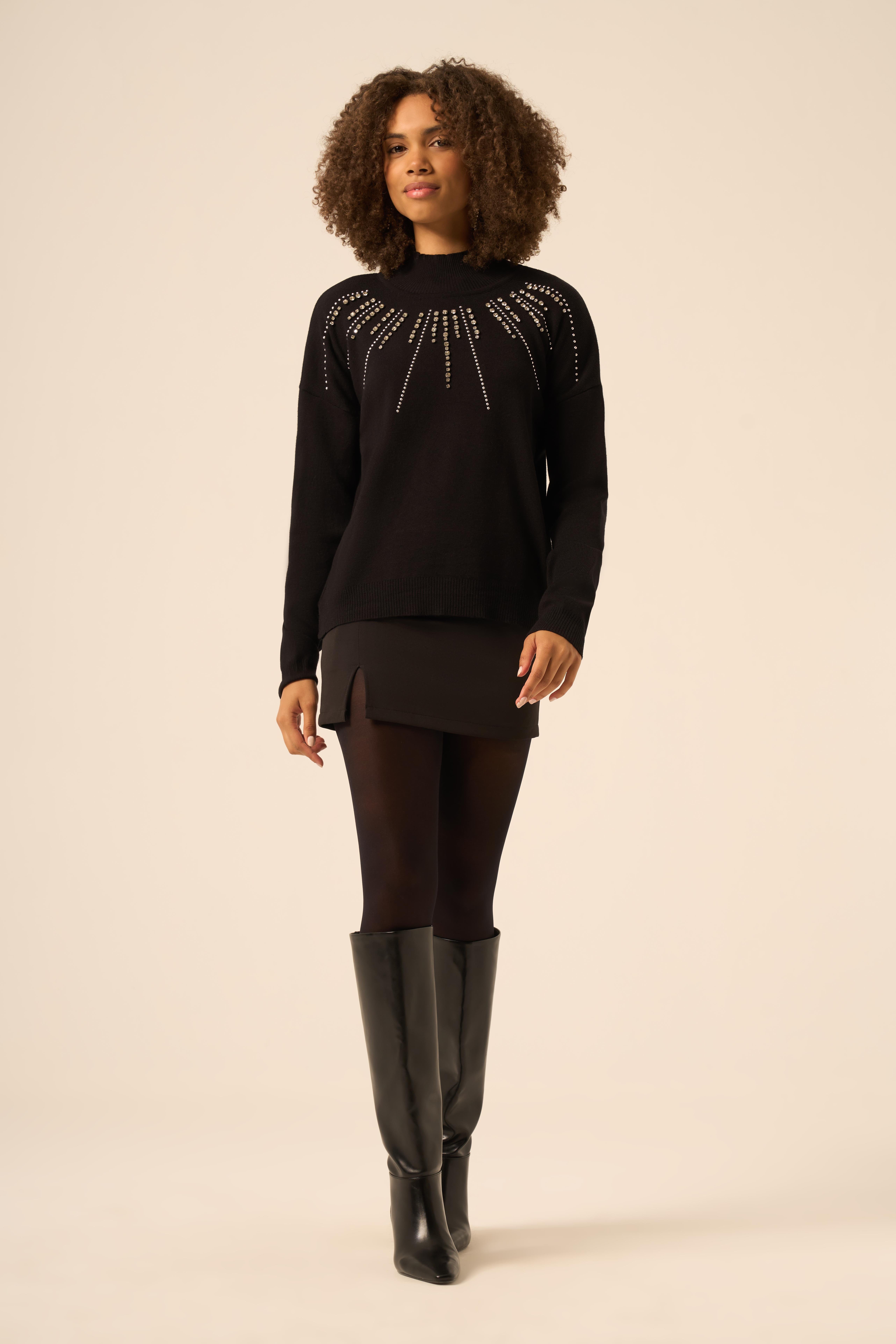 FTZ Women Kadın İşleme Detay Kazak  Siyah 25194