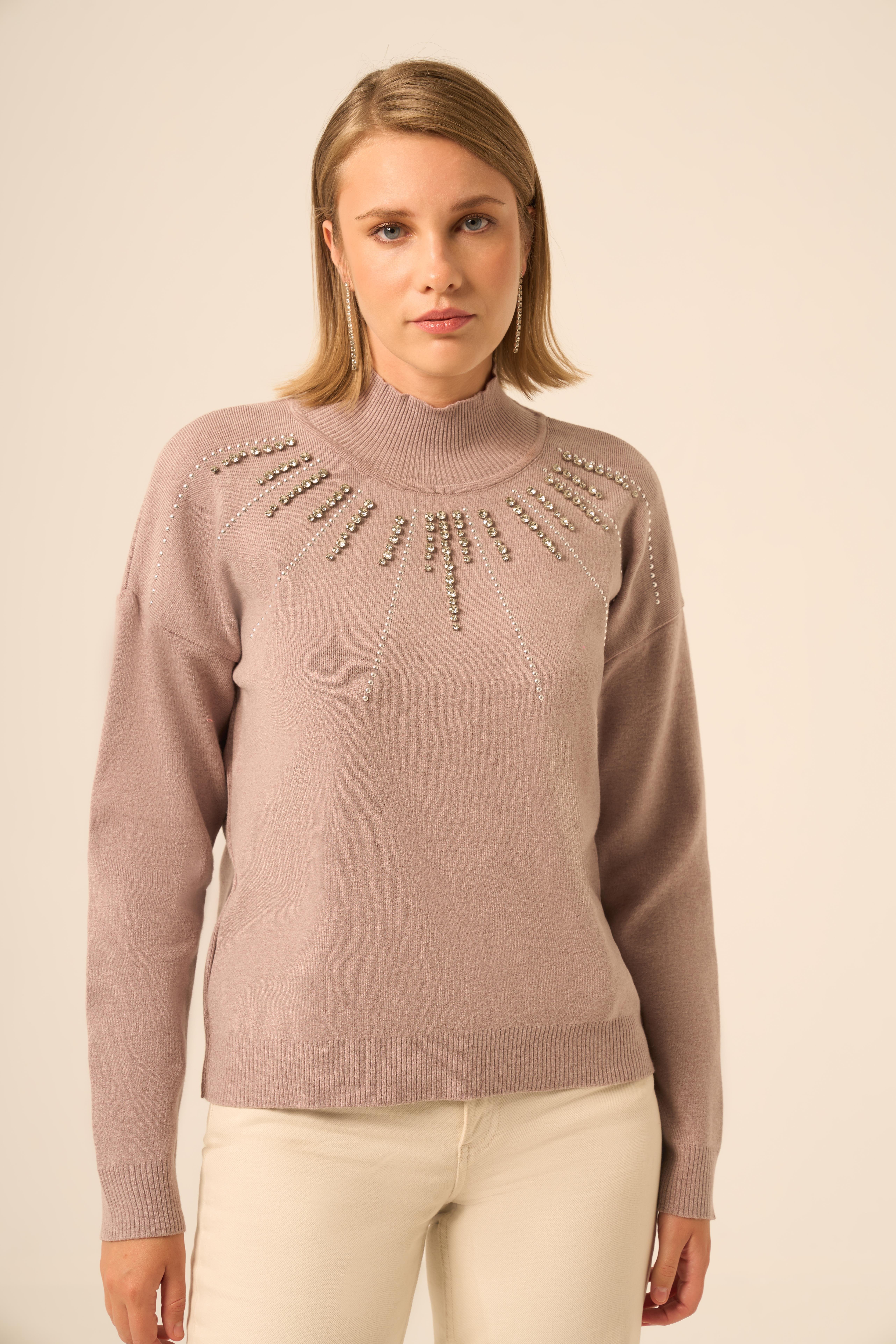 FTZ Women Kadın İşleme Detay Kazak  Vizon 25194