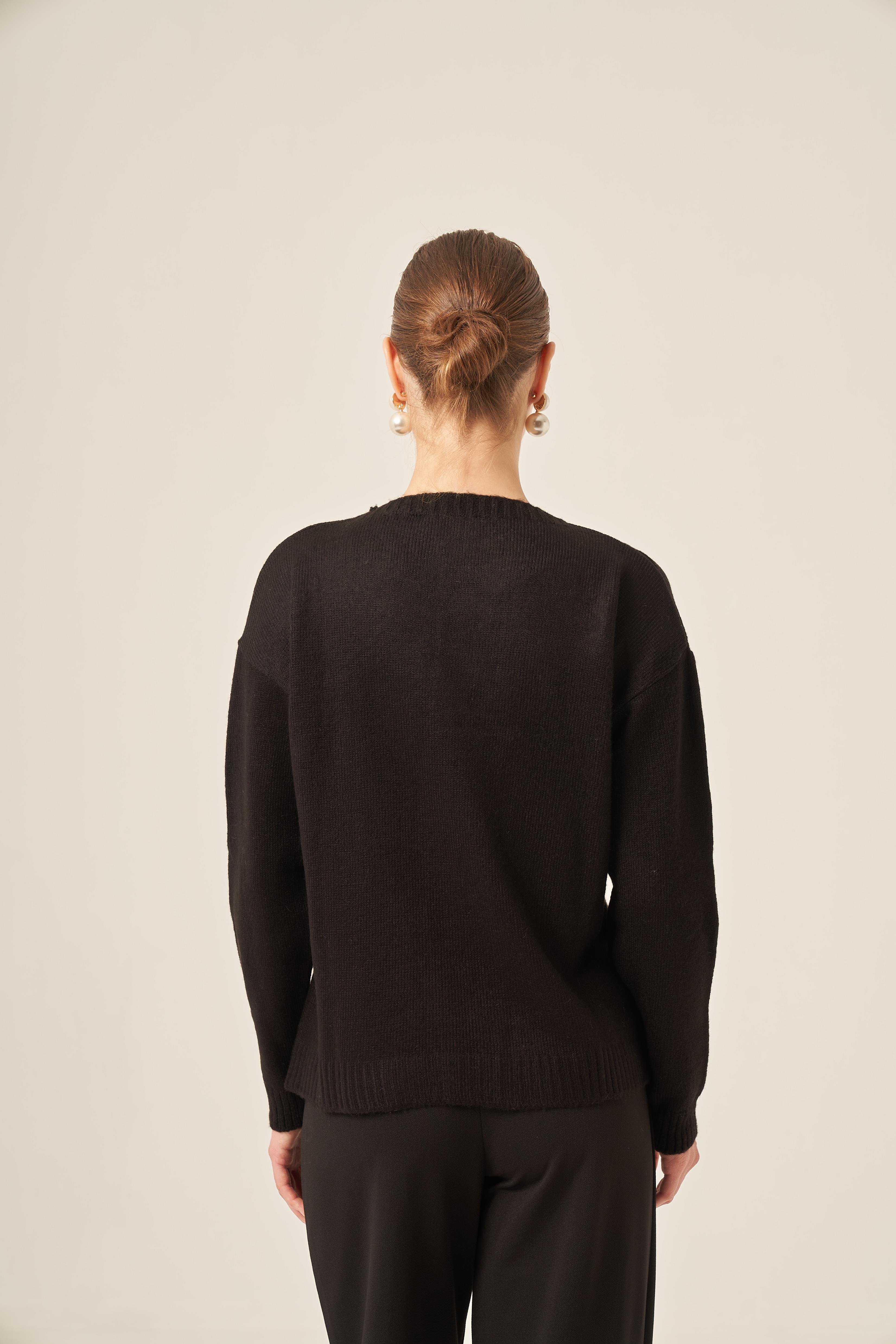 FTZ Women Kadın Kalp Detay Şardon Kazak  Siyah 25214