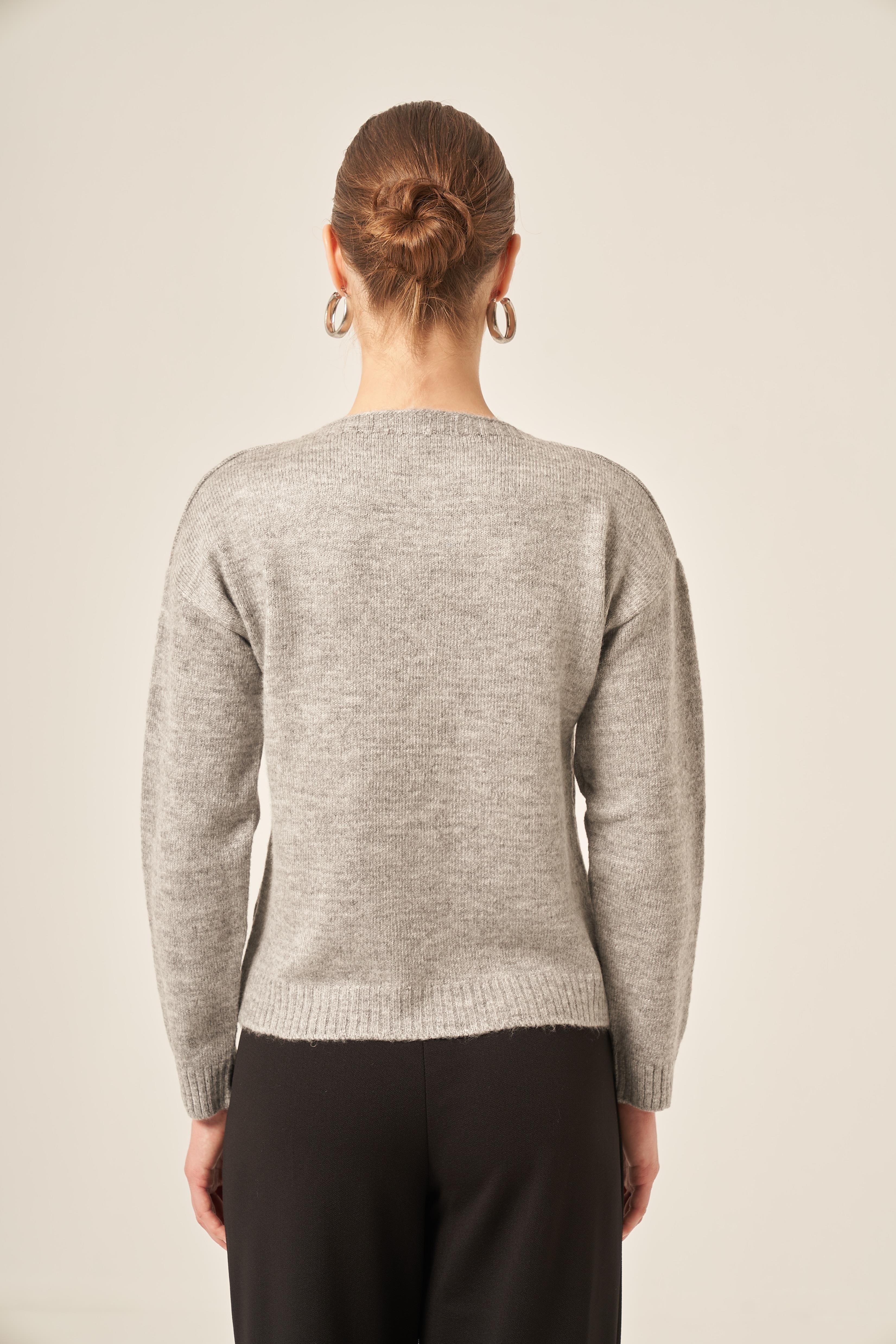 FTZ Women Kadın Kalp Detay Şardon Kazak  Gri 25214