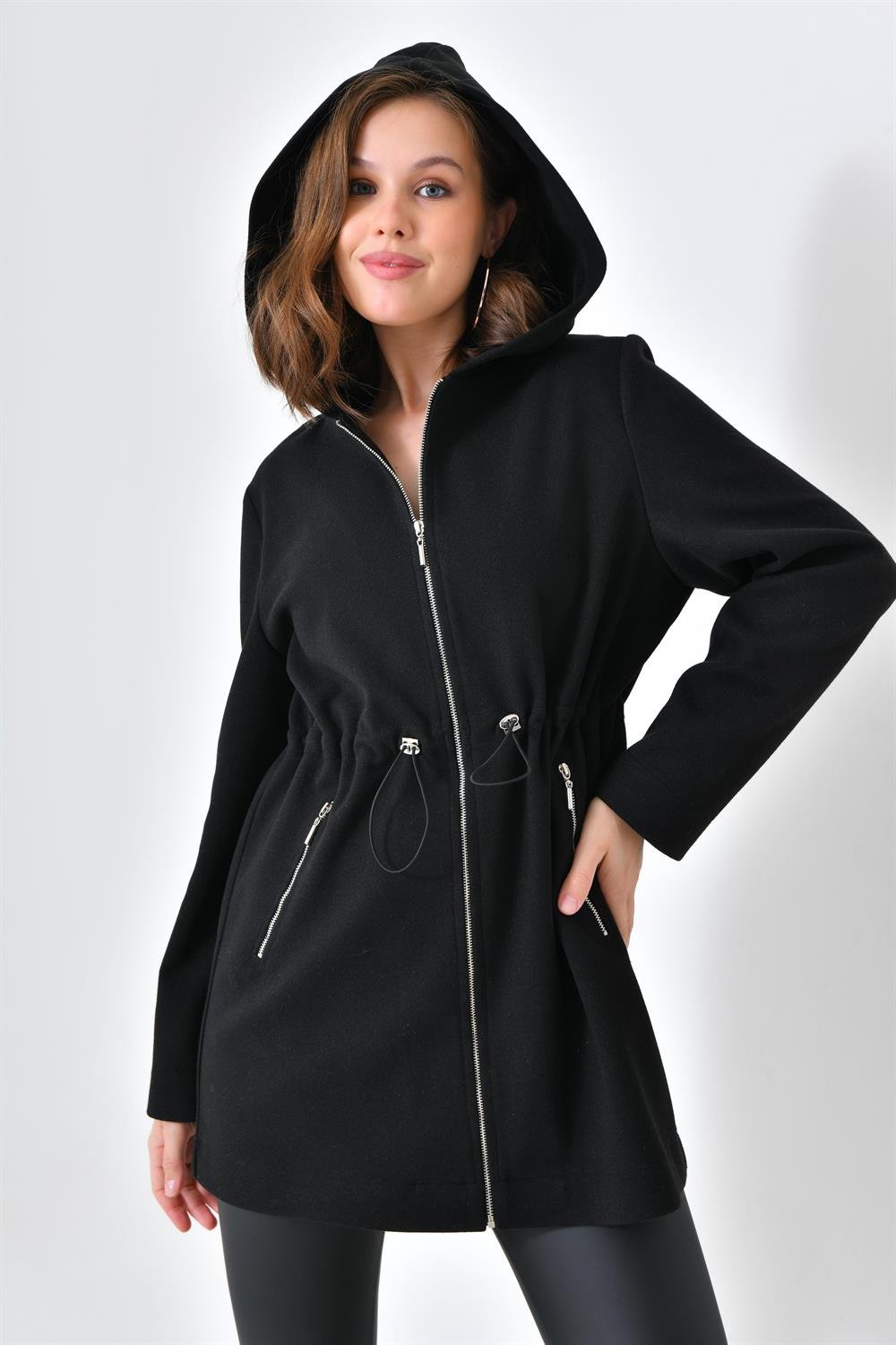 Ftz Women Kadın Kapişonlu Kaşe Kap Siyah 30636