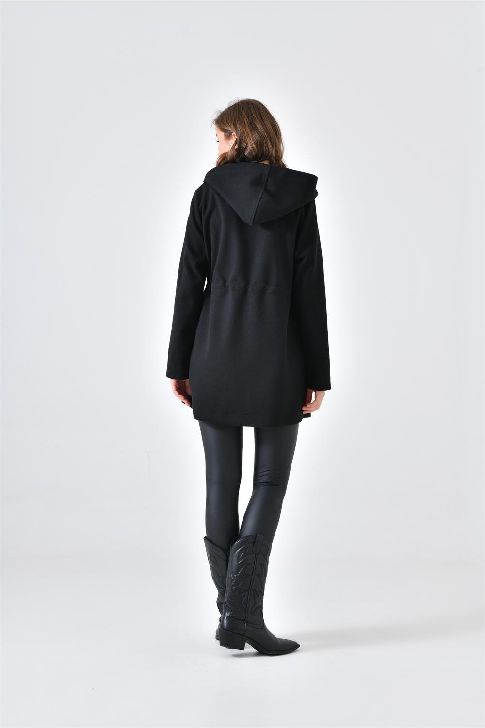 Ftz Women Kadın Kapişonlu Kaşe Kap Siyah 30636