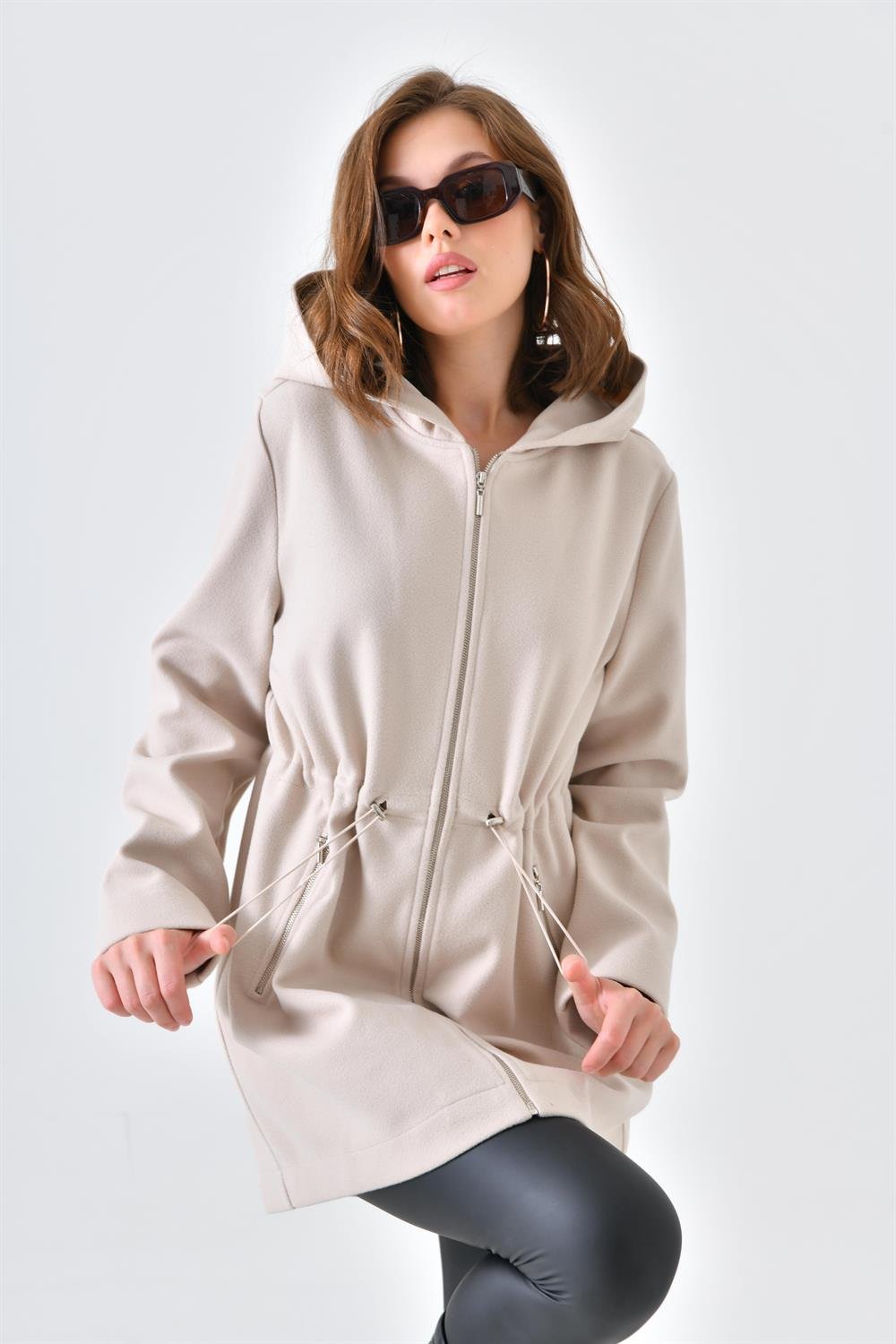 Ftz Women Kadın Kapişonlu Kaşe Kap Taş 30636